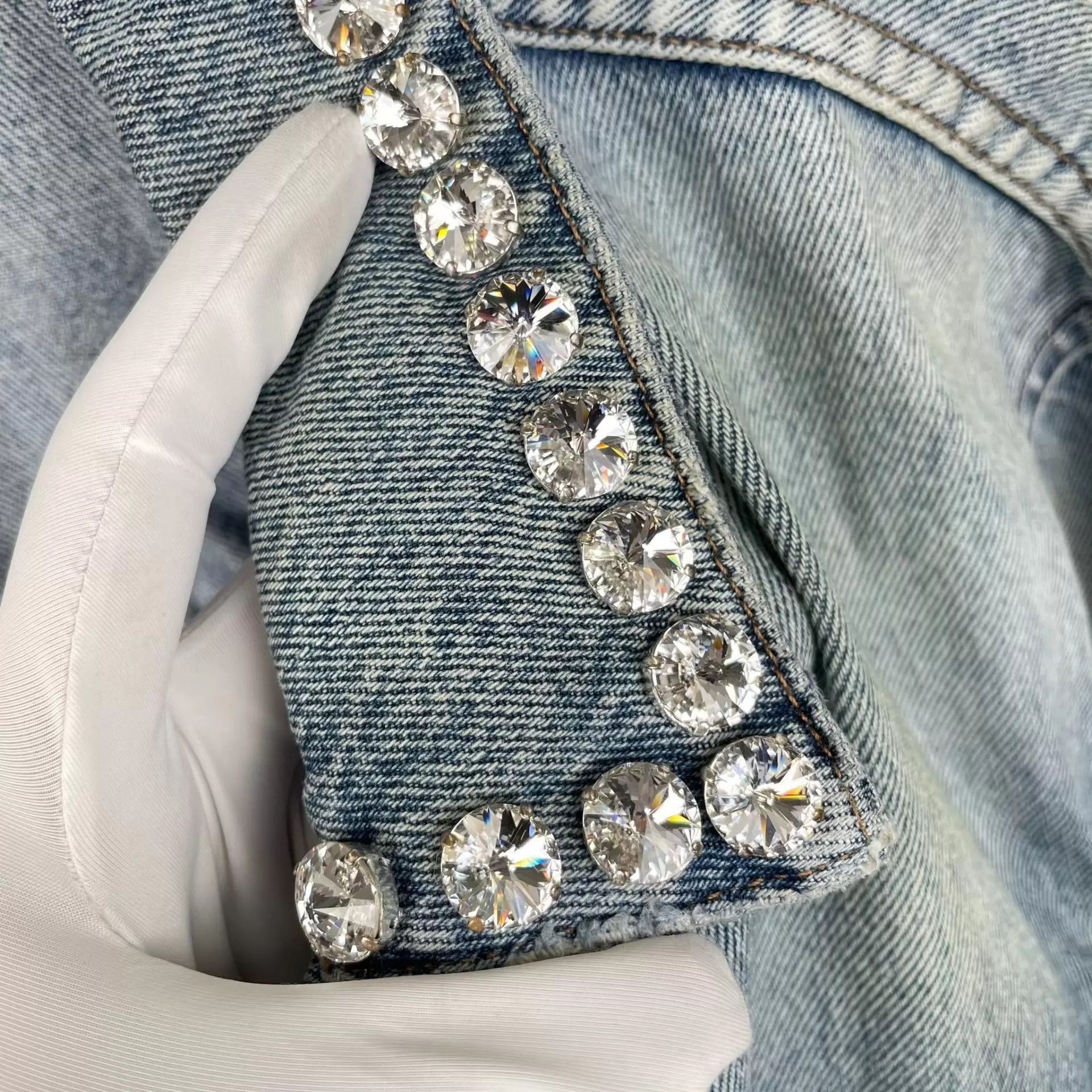 Miu Miu MIU MIU Crystal Collar Denim Jacket Size XS / US 0-2 / IT 36-38 - 3 Thumbnail