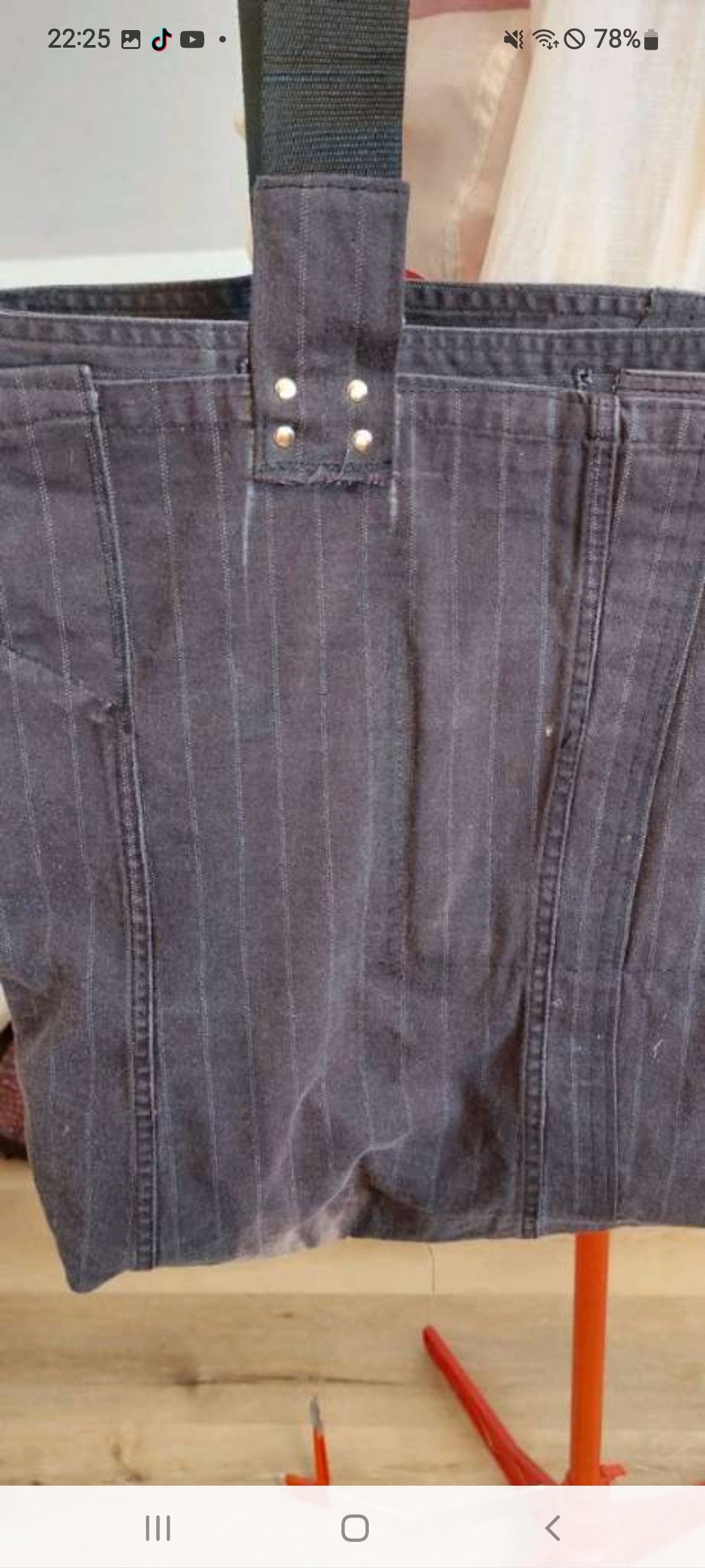 Handmade Upcycled Denim Jacket Tote with Leather Belt Straps Size ONE SIZE - 8 Thumbnail