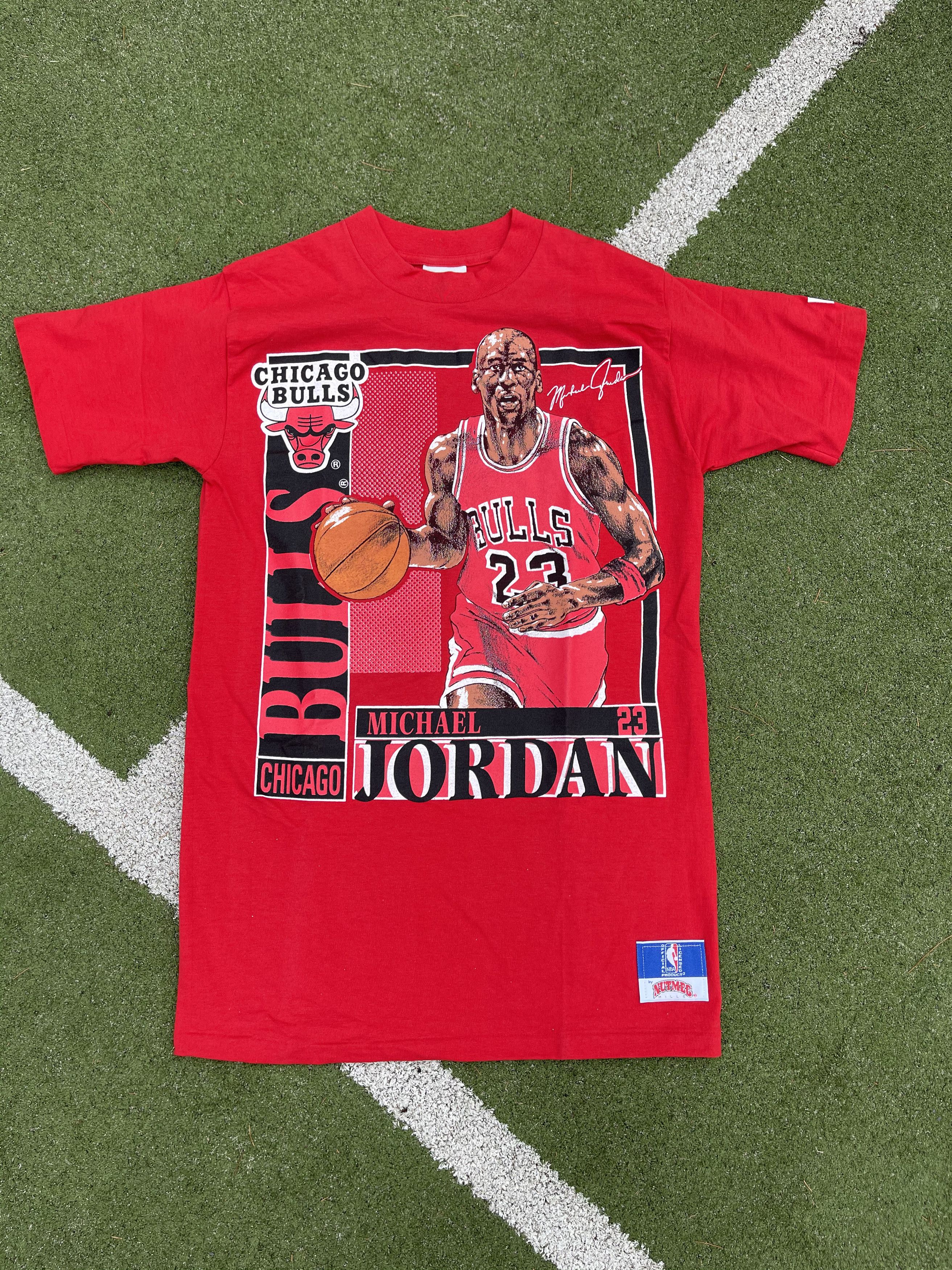 image of 1993 Michael Jordan Chicago Bulls All Over Print T-Shirt in Red, Men's (Size Medium)