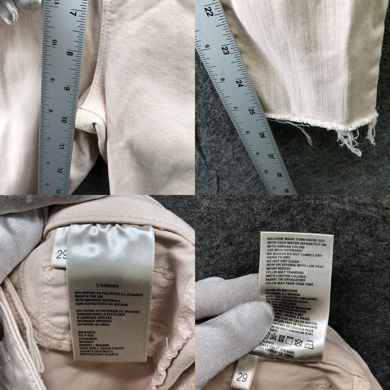 L'AGENCE L'agence Margo Skinny High Rise Skinny Jean Womens 29 Quartz Destruct Beige Denim Distressed 5-Pocket Stretch Size 29" - 8 Thumbnail