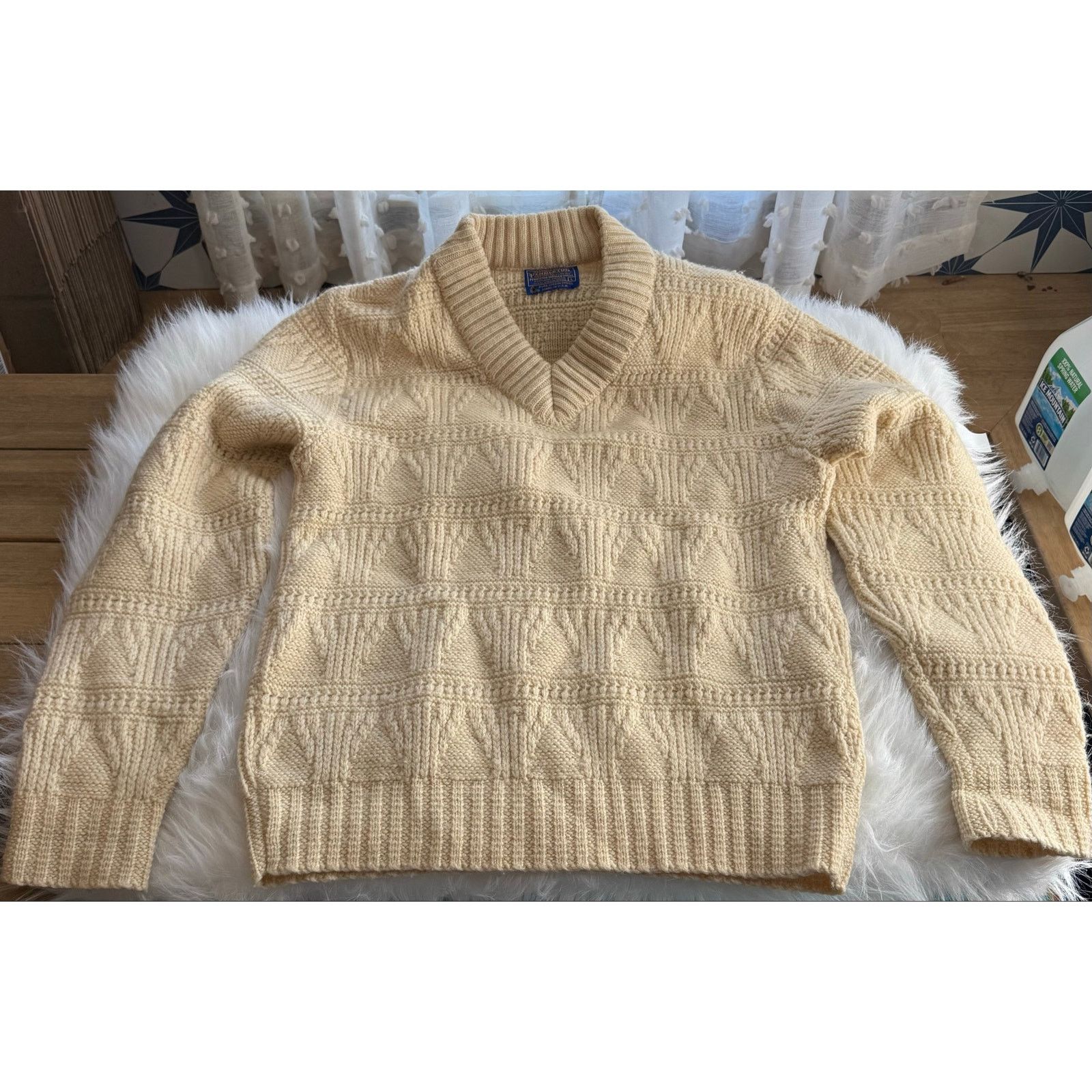 Pendleton VTG Pendleton Wool Sweater L Cream Fisherman Cable Knit USA Size US L / EU 52-54 / 3 - 1 Thumbnail