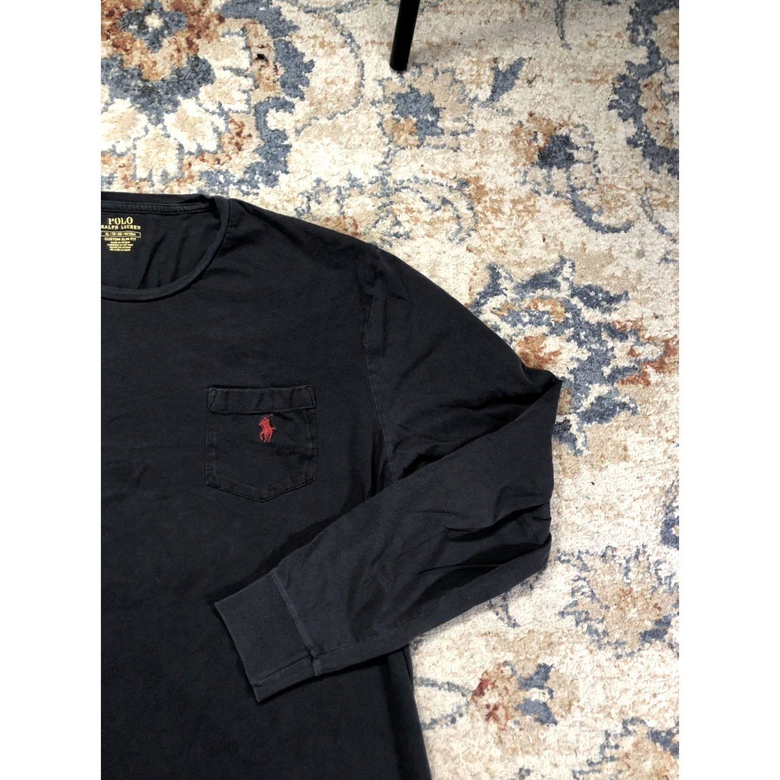 Polo Ralph Lauren Polo Ralph Lauren Shirt Mens XL Black Long Sleeve Pocket Pony Logo Tee Crewneck Size US XL / EU 56 / 4 - 4 Thumbnail