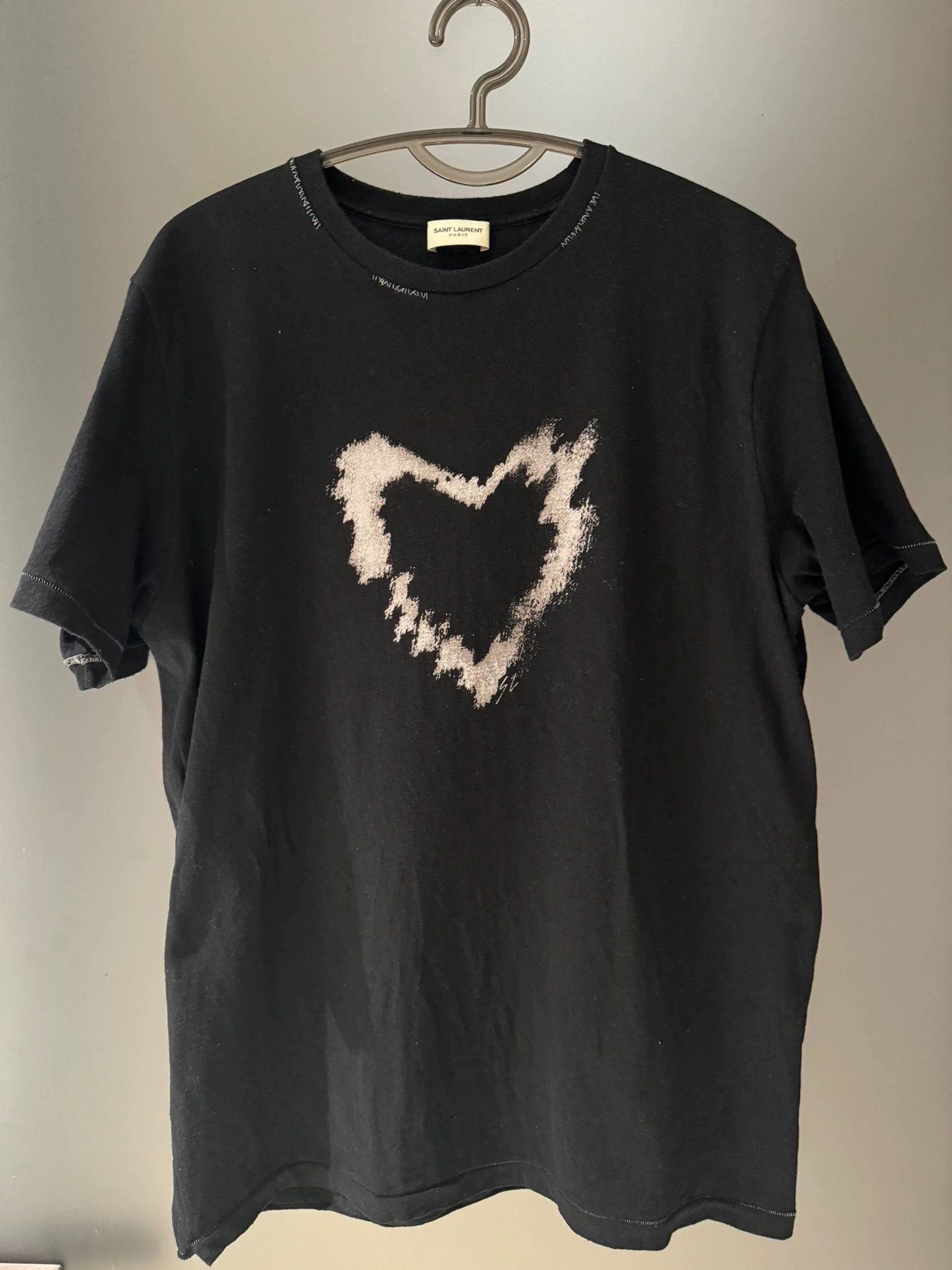 Saint Laurent Paris Heart print short sleeved shirt