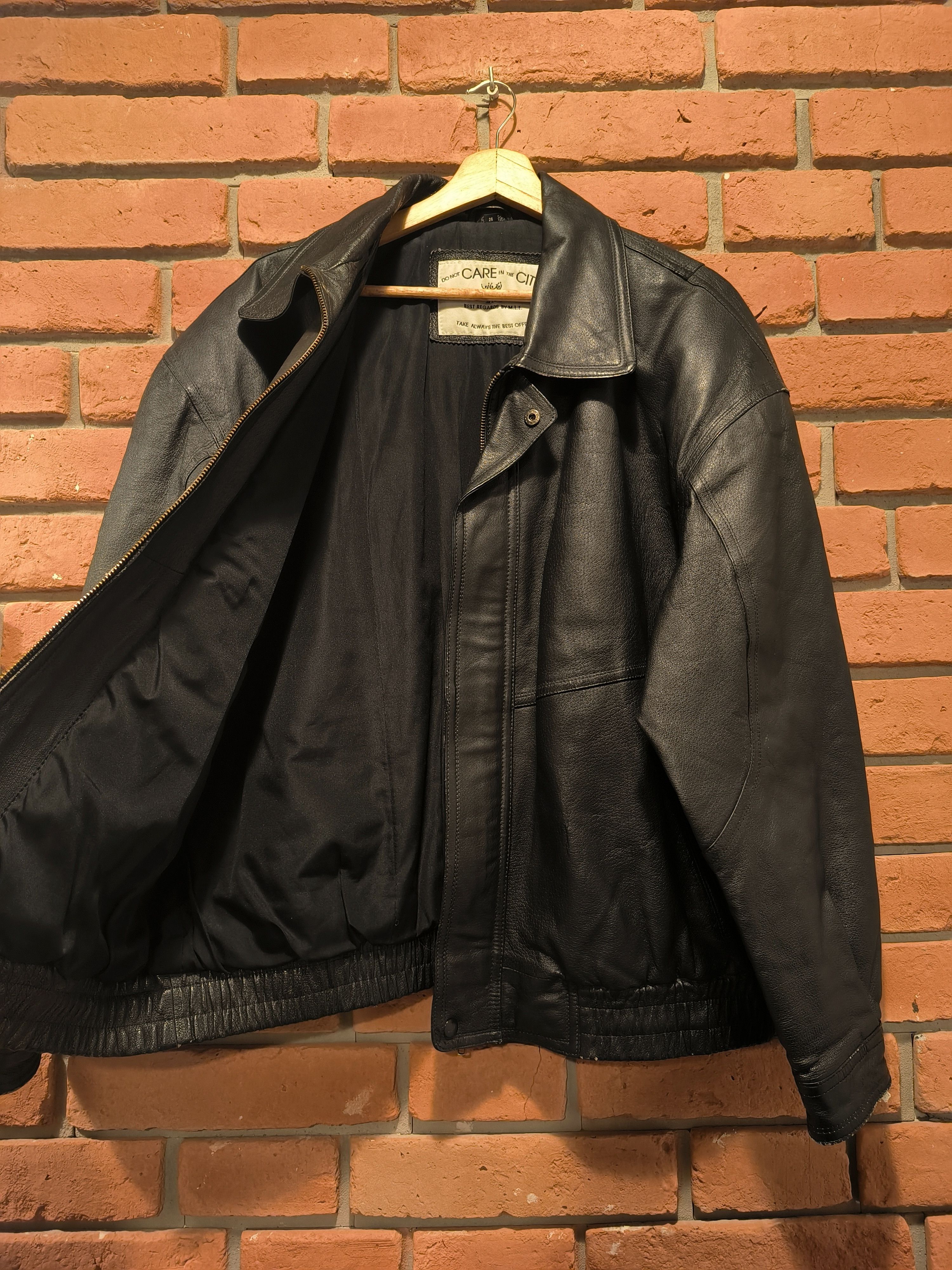 Vintage Vintage Leather Jacket Black Do Not Care In The City Size US L / EU 52-54 / 3 - 3 Thumbnail