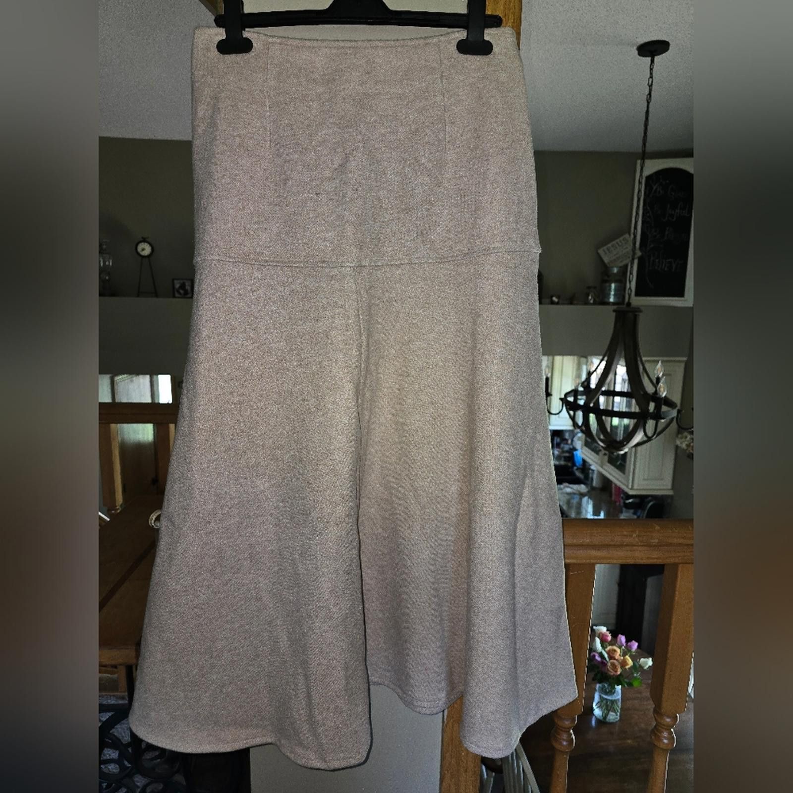 Designer OGL Tan Cream CashSoftWool-like Flared Maxi Skirt Size 28" / US 6 / IT 42 - 2 Thumbnail