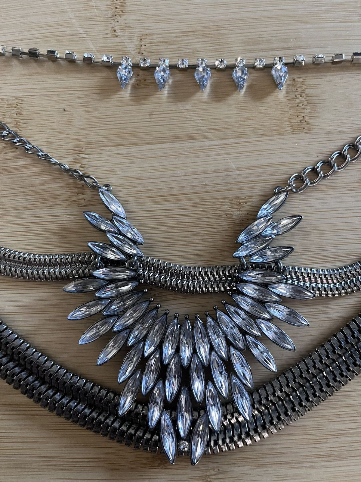 Other Chunky Silver Crystal Marquise Bib Necklace Multi Chain Size ONE SIZE - 6 Thumbnail