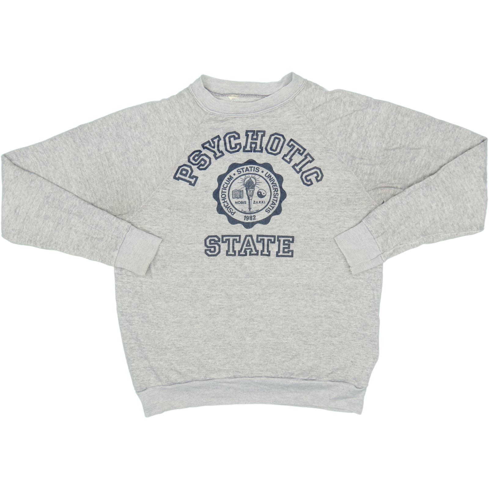 image of 80's Vintage Psychotic State College Crew Neck Sweatshirt Xs in Grey, Men's