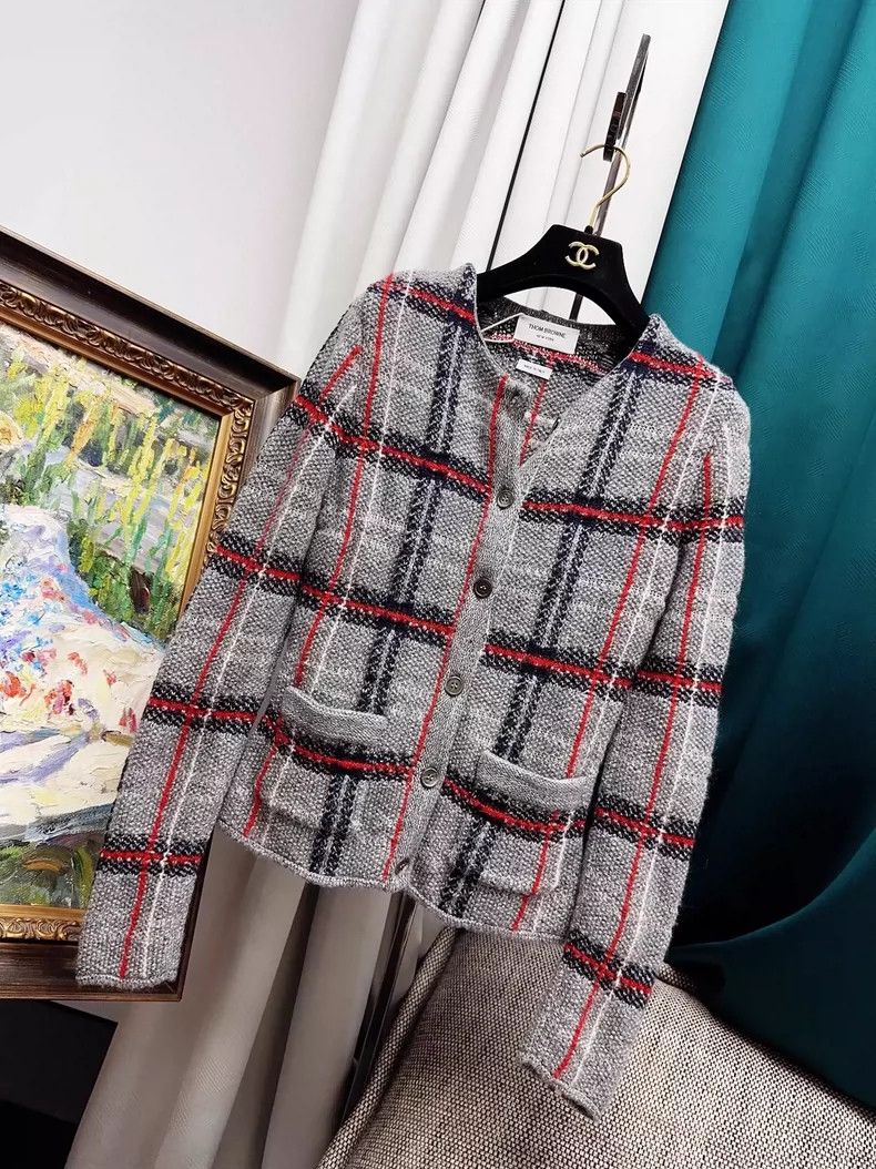 Thom Browne Thom Browne Gray knit jacket with red and blue checkered p Size XS / US 0-2 / IT 36-38 - 1 Thumbnail