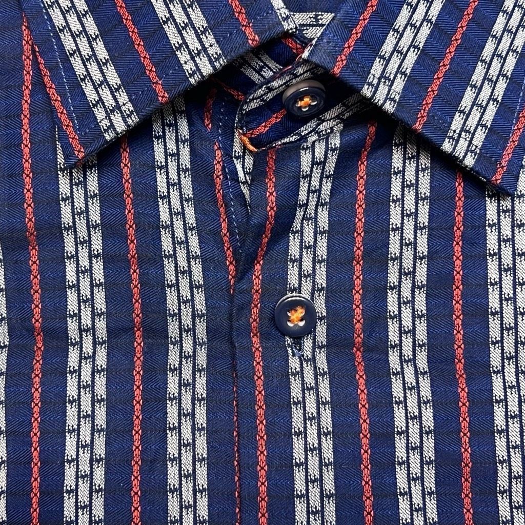 Luchiano Visconti Visconti Uomo Striped Long Sleeve Shirt Blue Orange White Me Size US M / EU 48-50 / 2 - 4 Thumbnail