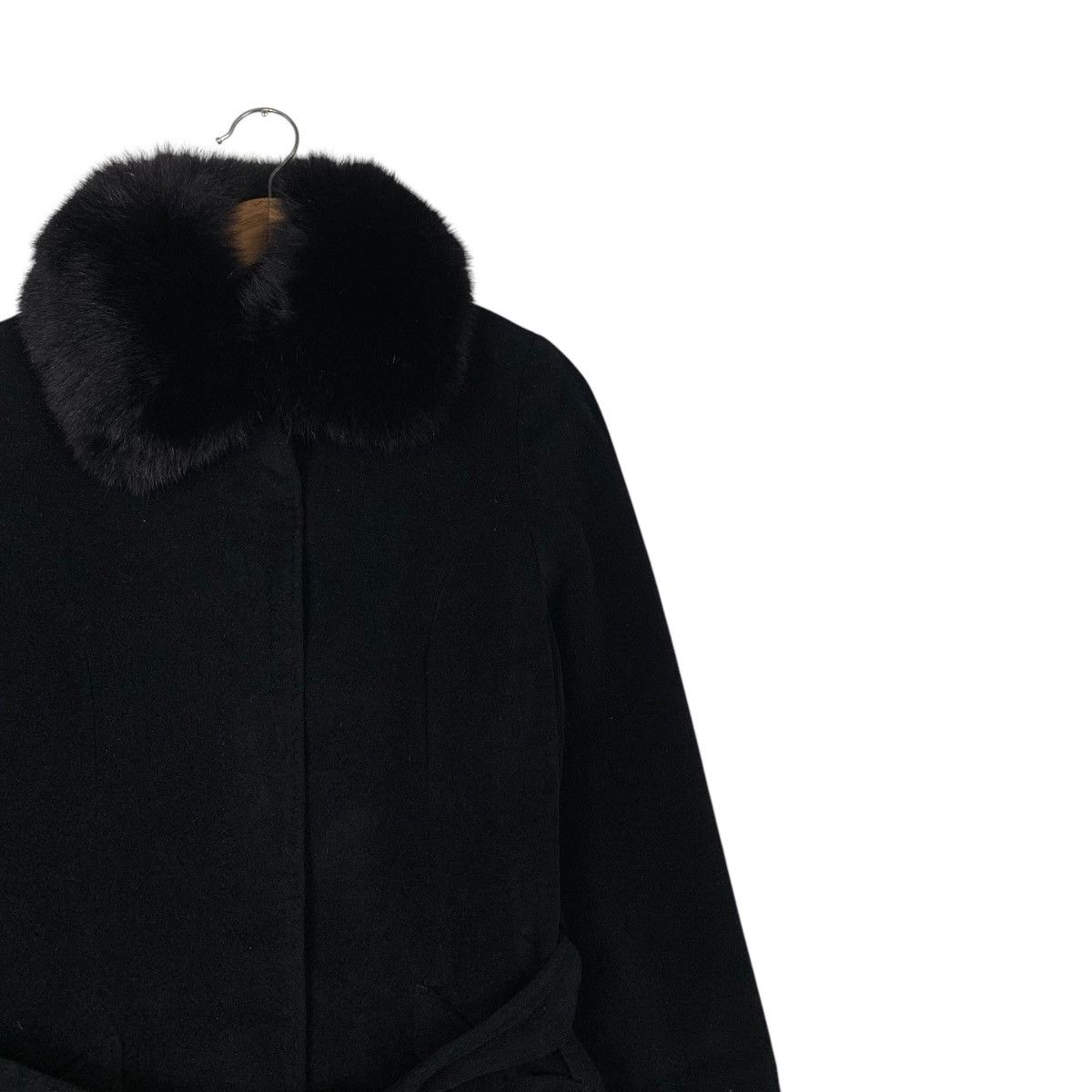 Japanese Brand KUMIKYOKU Neck Fur Pure New Wool Belted Long Coat #2114-C93 Size S / US 4 / IT 40 - 6 Thumbnail