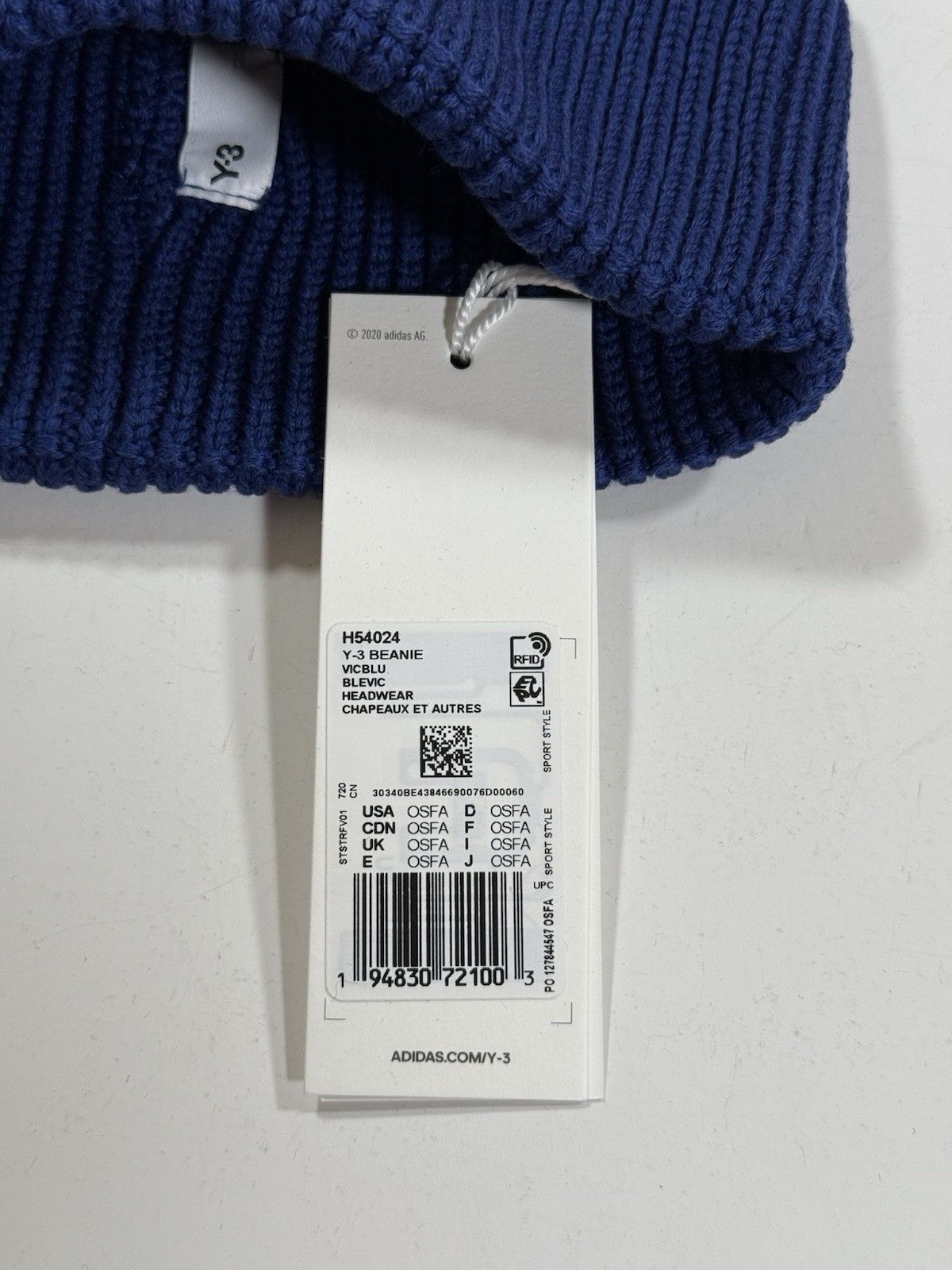 Adidas × Y-3 Y-3 Yohji Yamamoto Beanie Blue Unisex Adult One Size NWT Size ONE SIZE - 3 Thumbnail