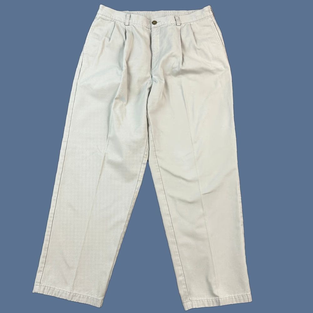 Vintage VINTAGE LL Bean Pants Mens 37x32 37x31 Double L Flannel Lined Pleated Comfort Waist Chino Beige Regular Mens Size US 37 - 1 Thumbnail