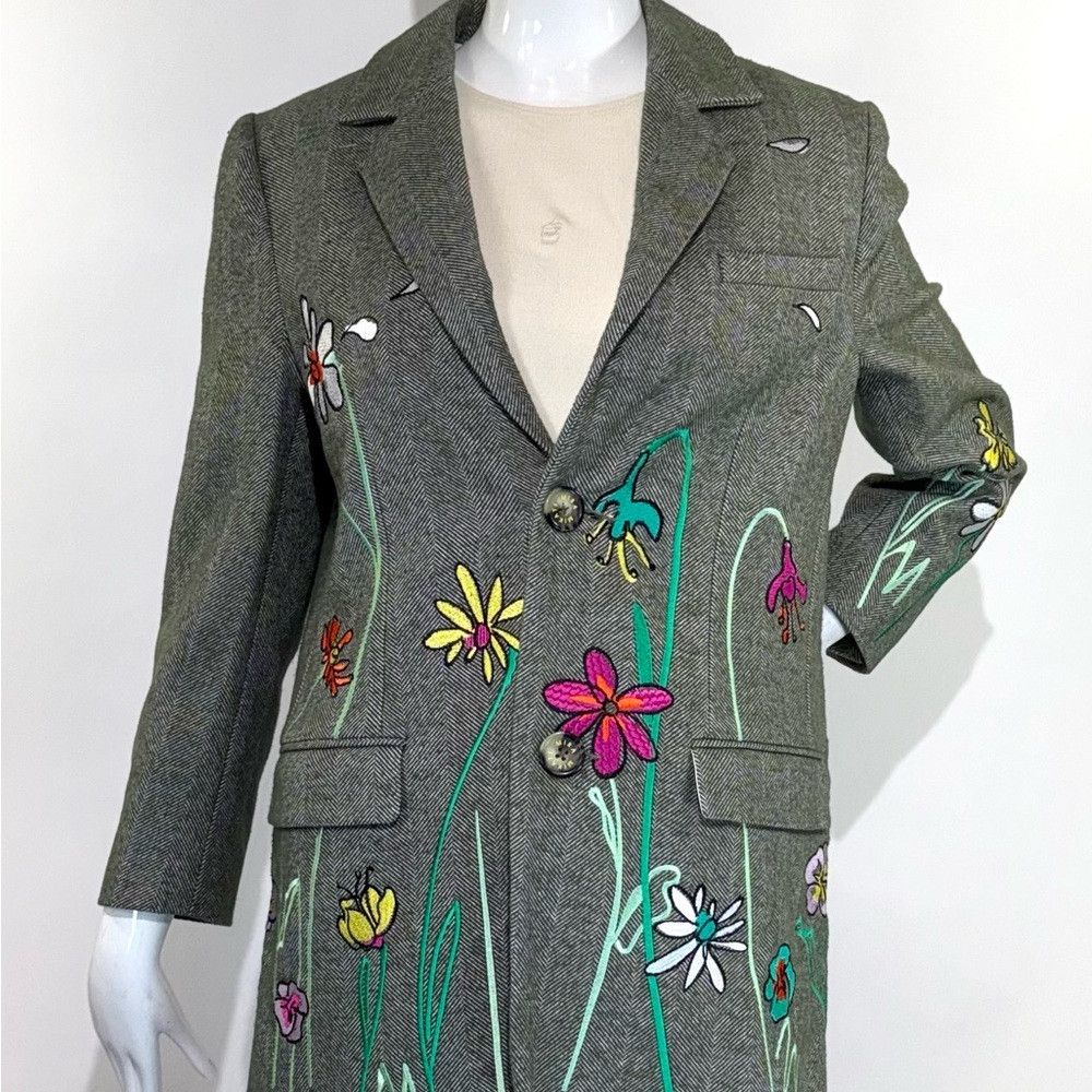 Mira Mikati MIRA MIKATI Floral Embroidered Notched-Lapels Green Blazer Size S / US 4 / IT 40 - 6 Thumbnail
