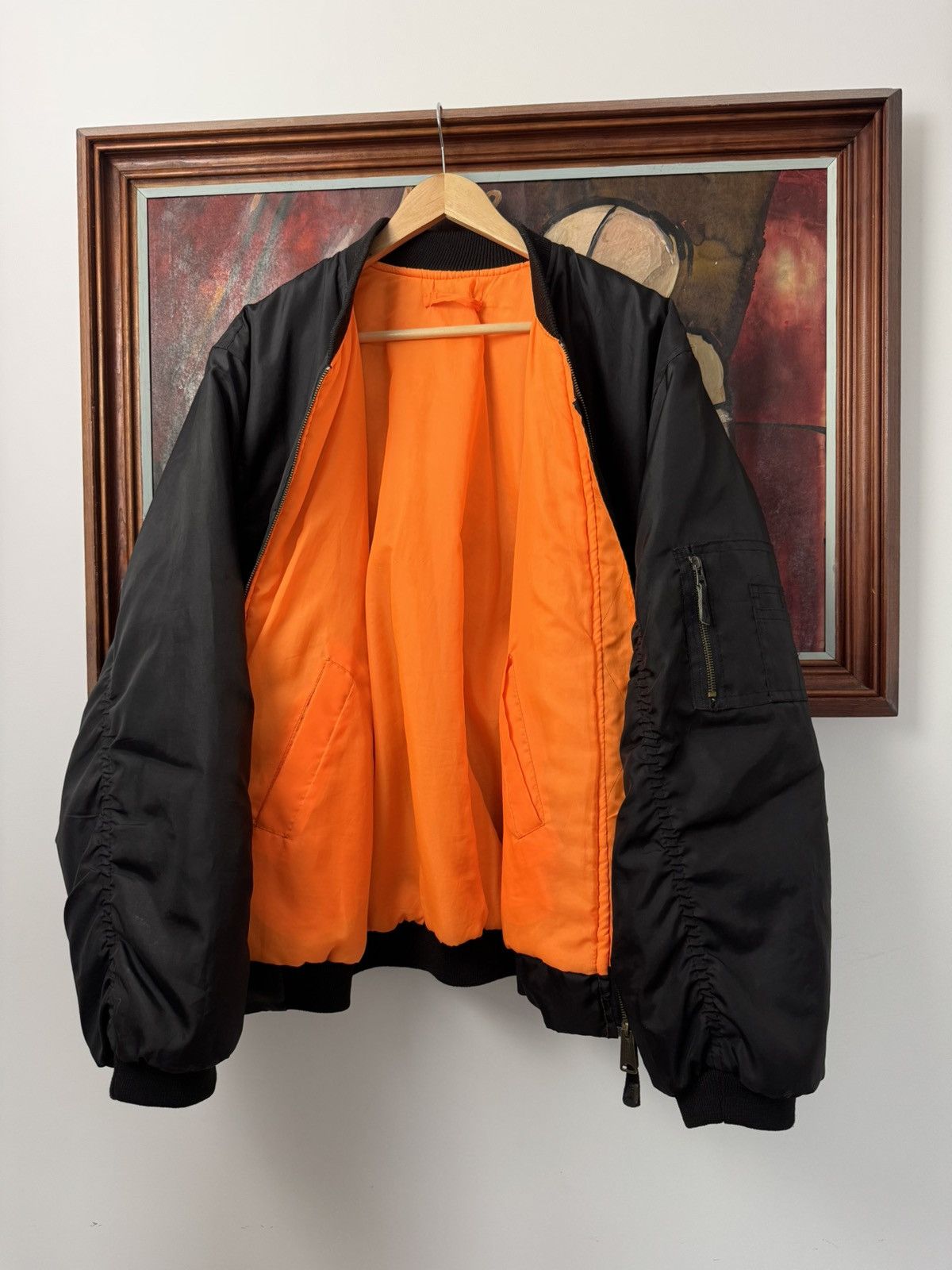 Protest 100% Silk Bomber Jacket sale Vintage Retro Black Orange Unisex Mens Sz Medium