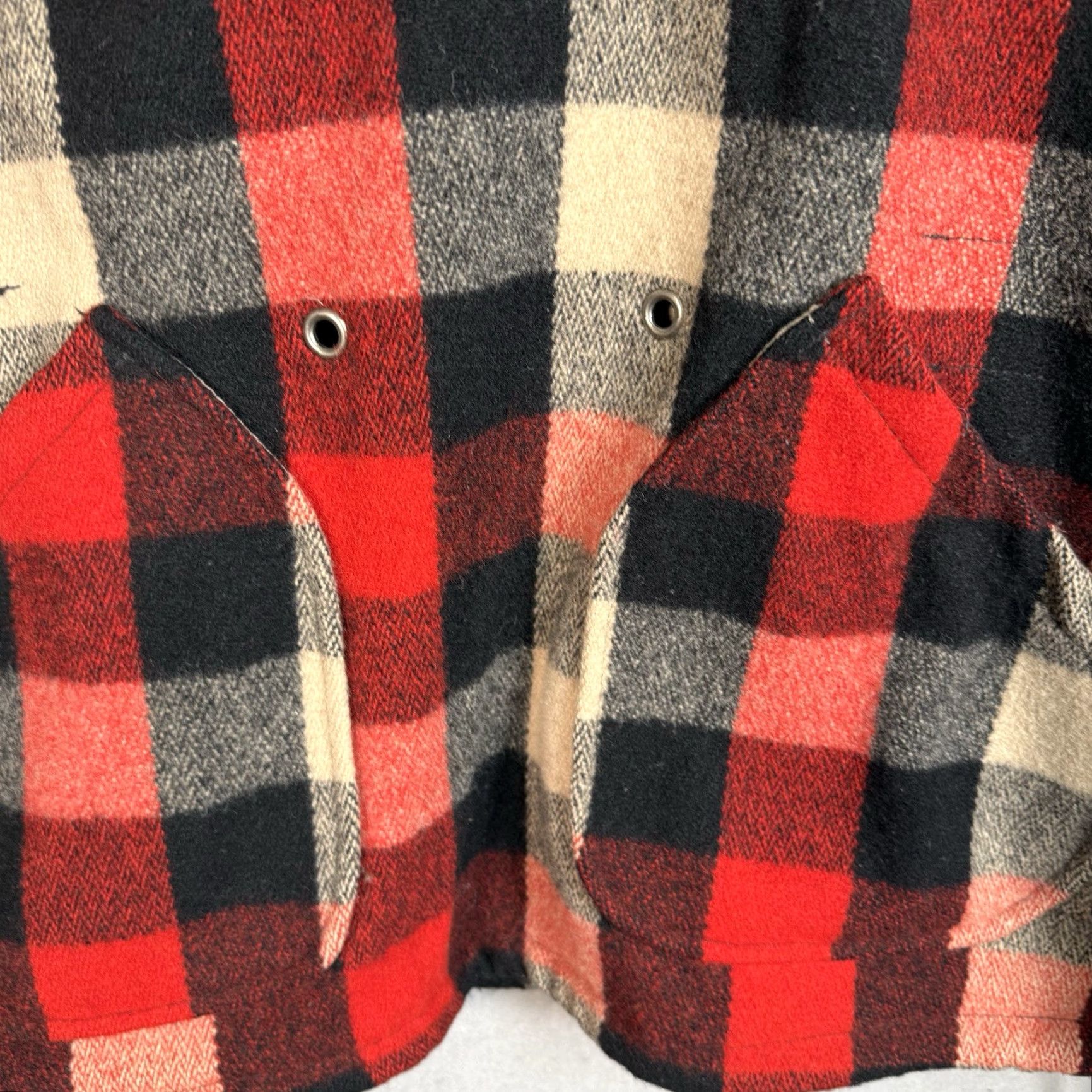VINTAGE Schott Bros Plaid Wool Coat Adult Small Red Fur Hood Anorak Mens