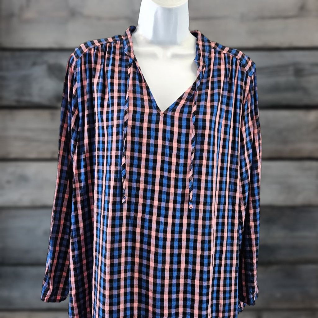Old Navy Old Navy Womens Top Blouse Tall L Pink Checkered Rayon Long Sleeve Shirt Size L / US 10 / IT 46 - 1 Thumbnail