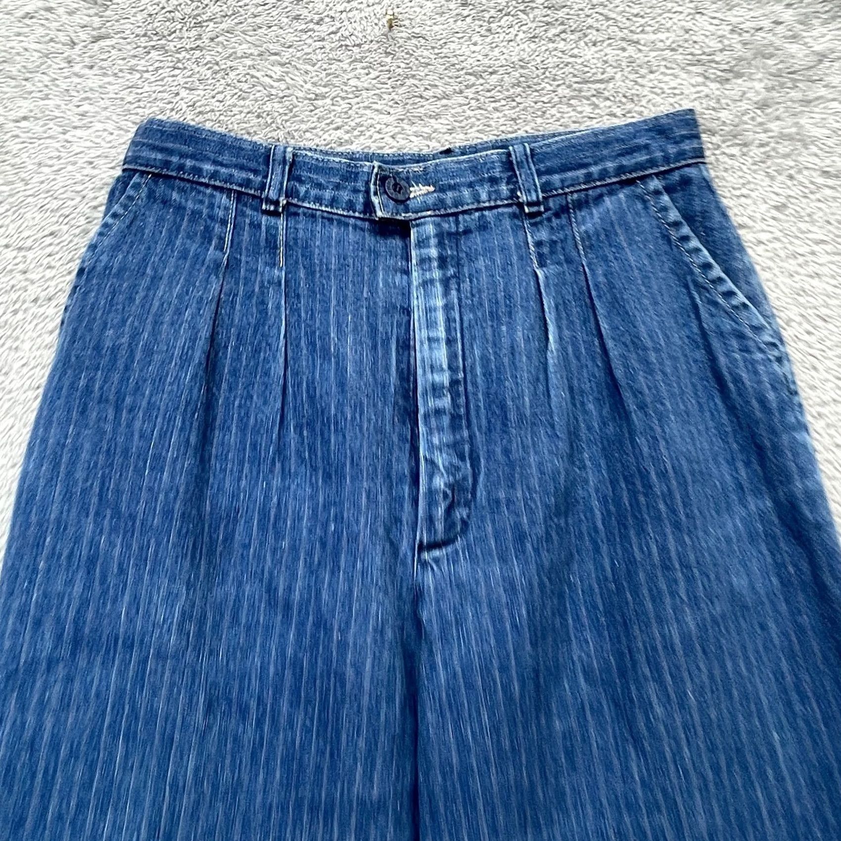 Lee VINTAGE Lee Jeans Womens 26x26 Blue Straight Leg Pinstripe High Waist Pleated Cotton Jeans Women Slim Fit 26 Inseam 26in Blue Lee Size 26" / US 2 / IT 38 - 4 Thumbnail