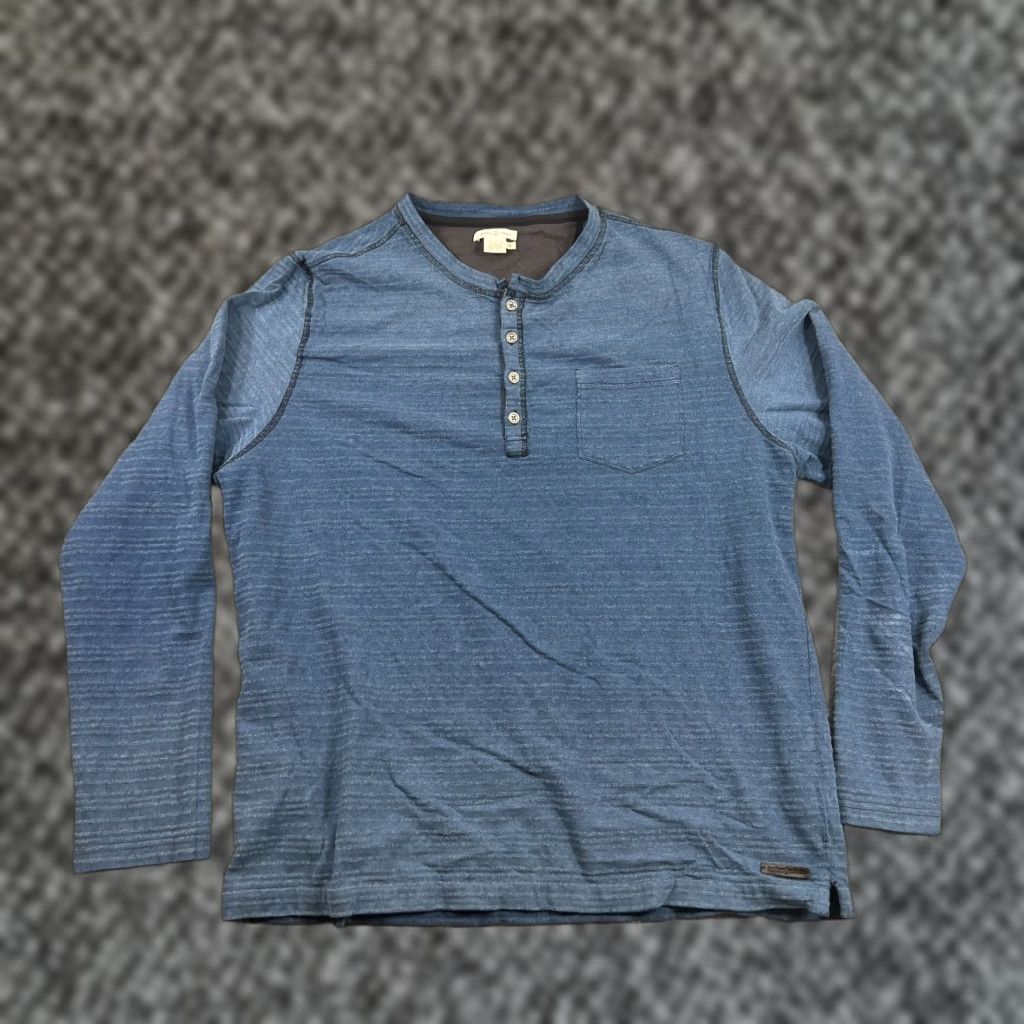 Carbon2Cobalt VINTAGE Carbon 2 Cobalt Shirt Mens XL Blue Watermark Striped Henley Long Sleeve Size US XL / EU 56 / 4 - 1 Thumbnail