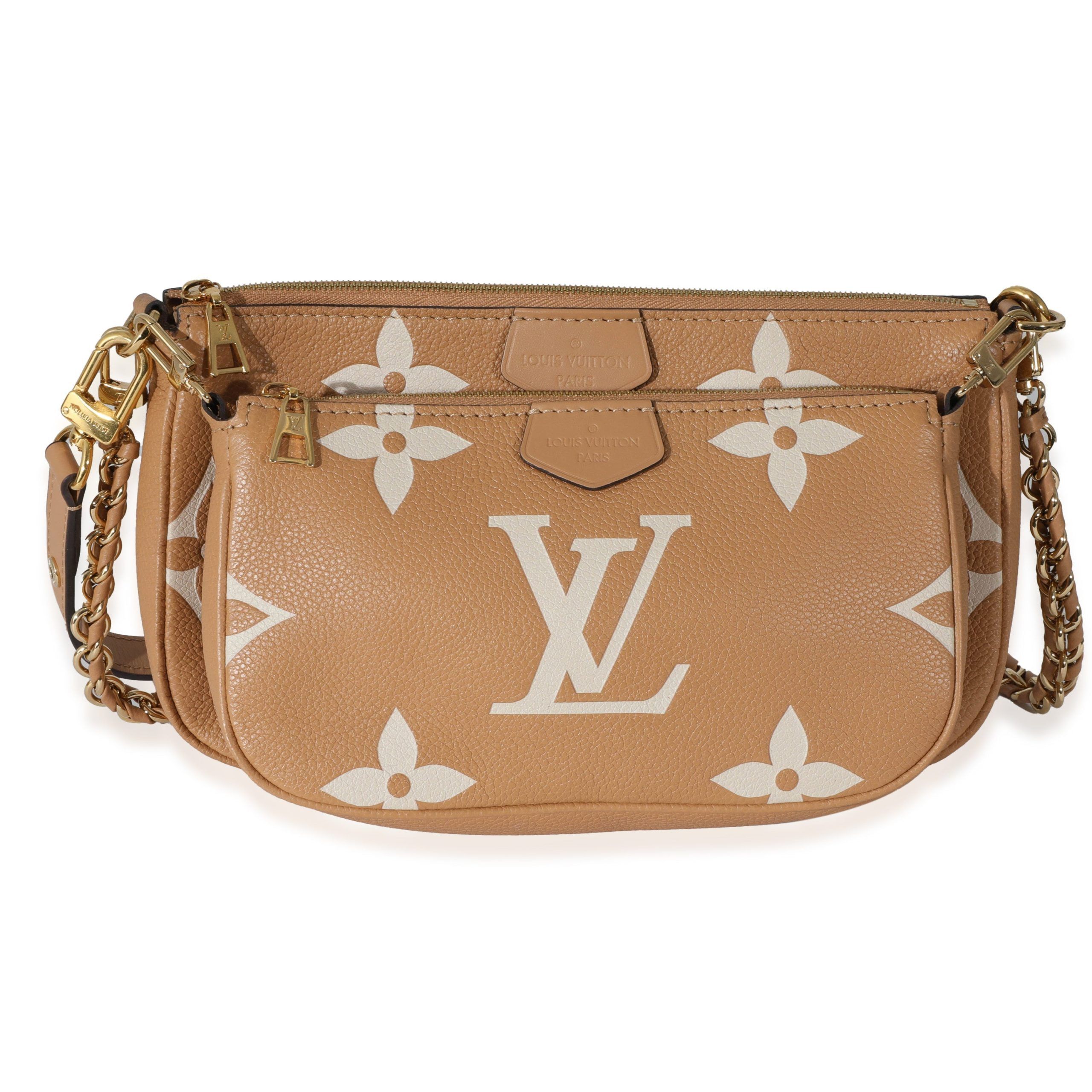 image of Louis Vuitton Arizona Creme Giant Empreinte Multi Pochette Accessories in Beige, Women's