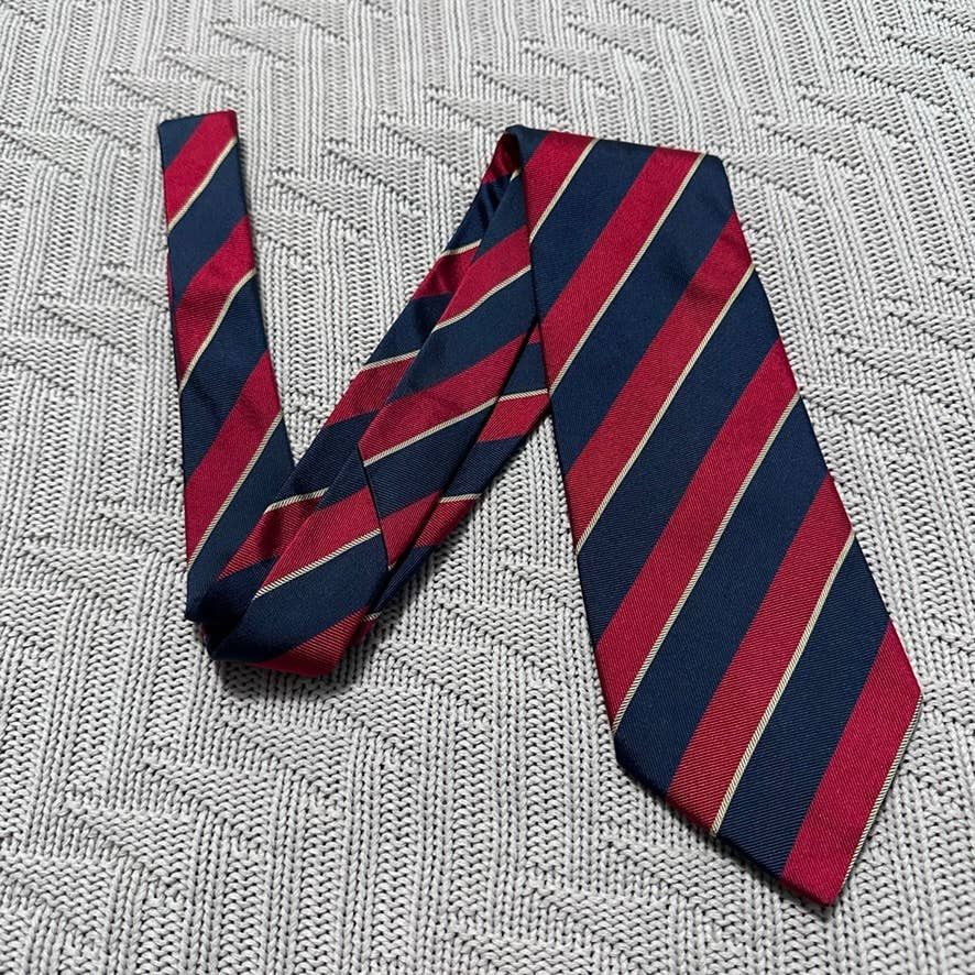 image of Fendi Red And Navy Striped Italian Silk Tie, Men's