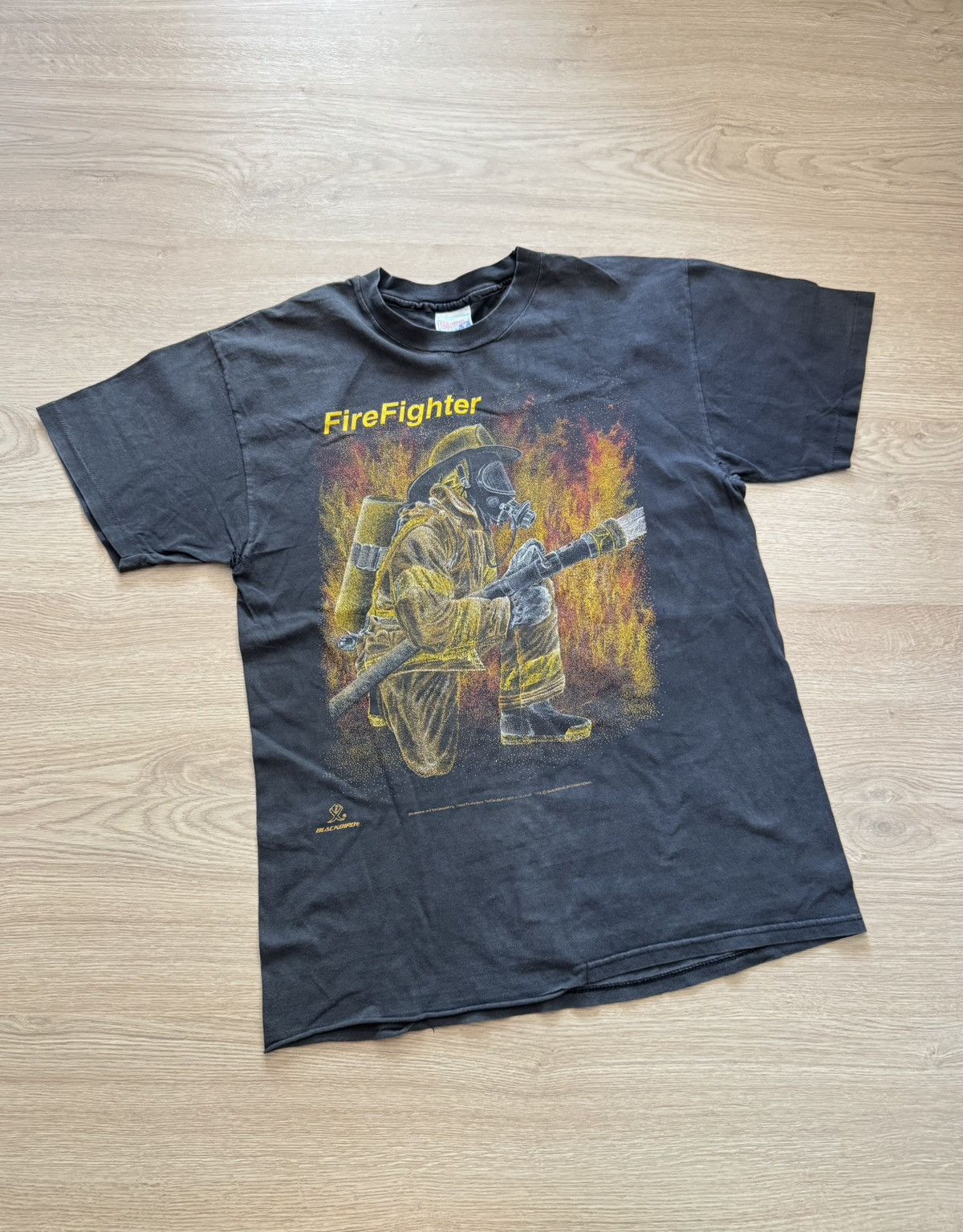 Hanes Vintage 90’s Hanes Blackbird Fire Fighter Sunfaded USA Shirt Size US L / EU 52-54 / 3 - 1 Thumbnail