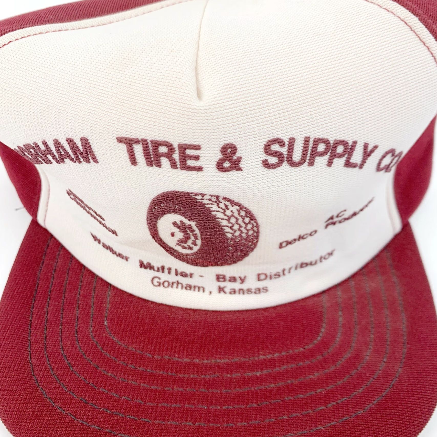 Vintage VINTAGE Gorham Tire Supply Kansas Snapback Trucker Hat Cap Burgundy Burgundy Snapback Trucker Cap Men’s/Womens? Size ONE SIZE - 3 Thumbnail