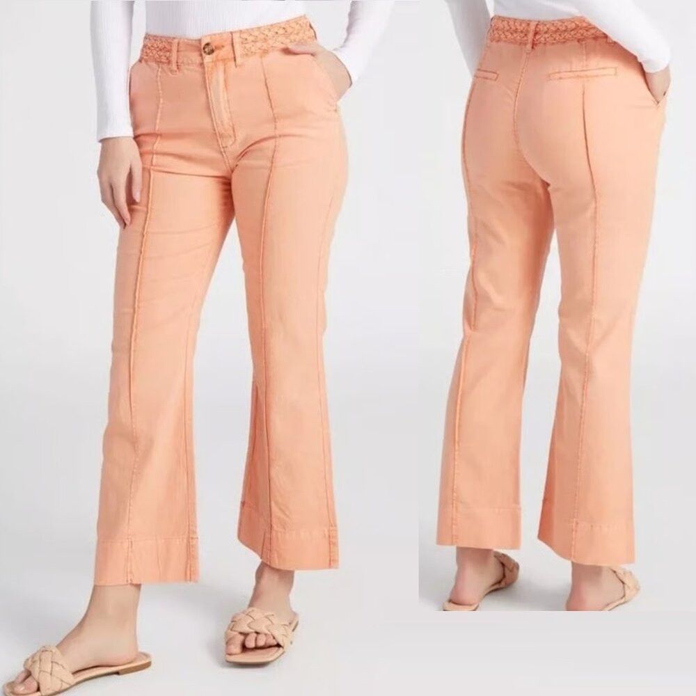 Other NWT New Habitual Linen Cotton Cropped Kick Flare Pink Pants Size 28" / US 6 / IT 42 - 8 Thumbnail