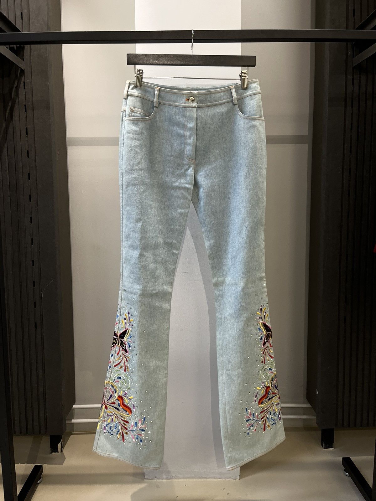 image of Christian Dior S/s 2002 Galliano Swarovski Butterfly Denim in Blue, Women's (Size 28)