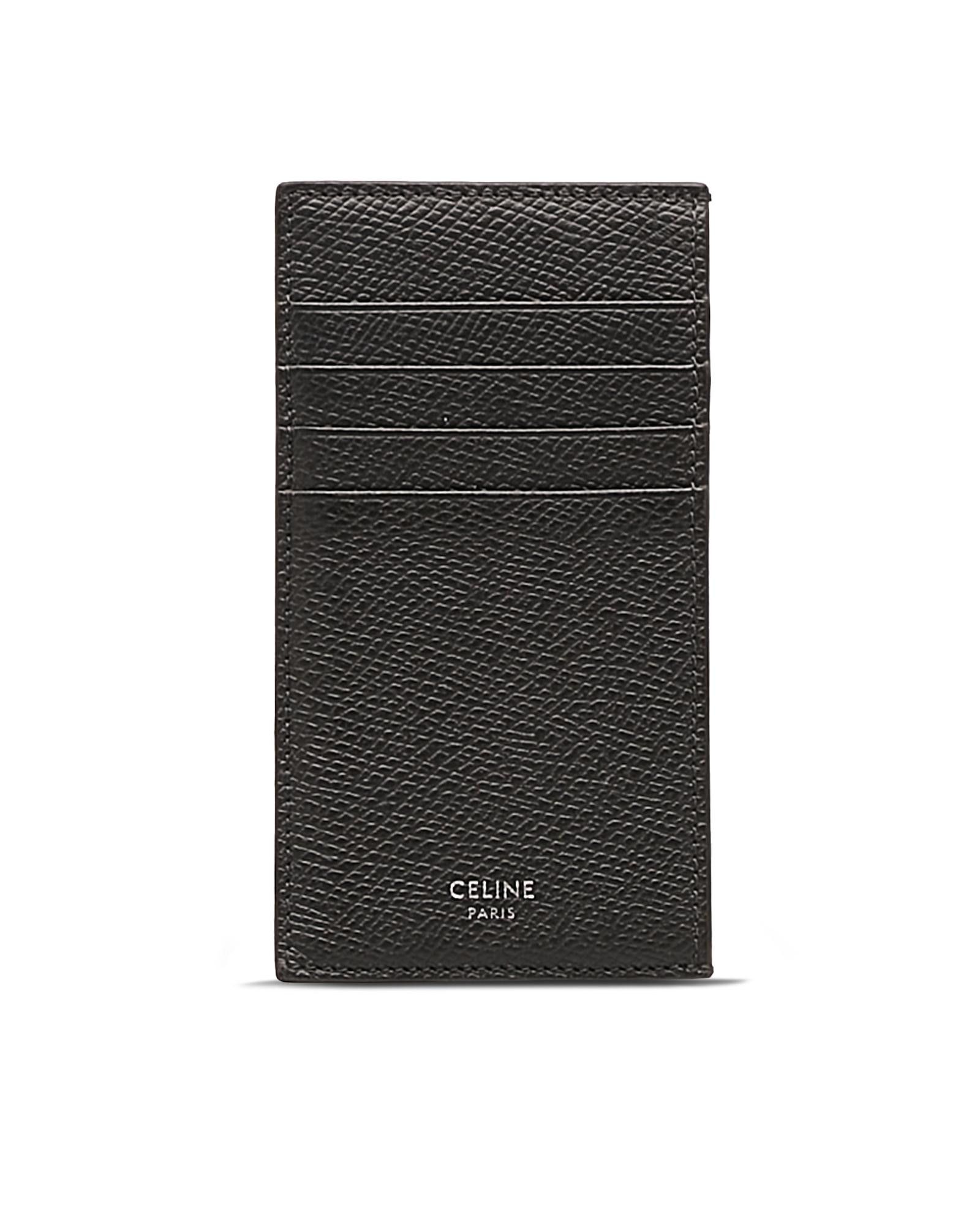 image of Celine Leather Card Holder in Black, Women's