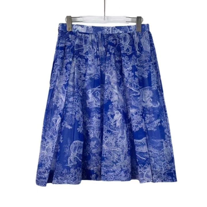 Dior Dior Blue Animal Jungle Print Cotton Pleated Skirt Size 40" / US 18 - 1 Thumbnail