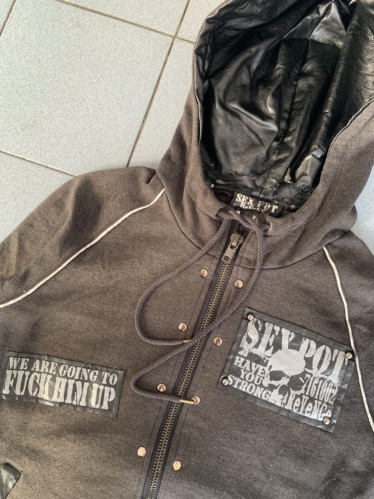 If Six Was Nine Sex Pot Revenge Punk Leather Hooded Patches Zipper Jacket Size US L / EU 52-54 / 3 - 5 Thumbnail