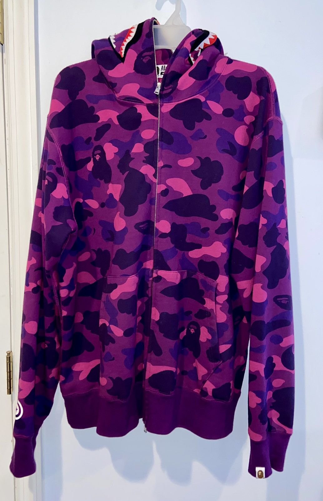 image of Bape Color Camo Shark Full Zip Hoodie in Purple, Men's (Size 2XL)