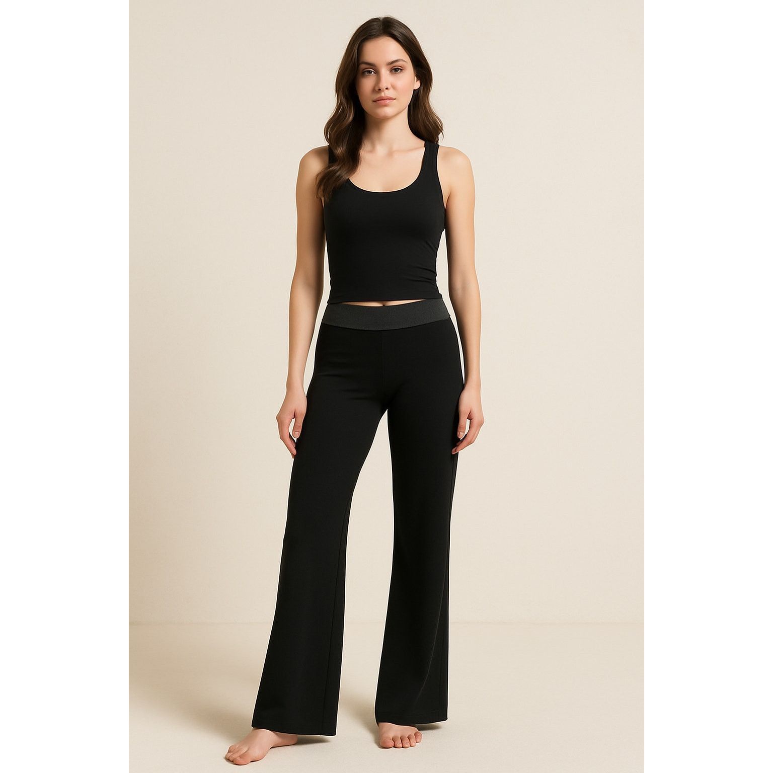 Kirkland Signature Y2K Minimalist Black Wide Leg Yoga Pants Kirkland Size Small Size 25" / US 0 / IT 36 - 1 Thumbnail