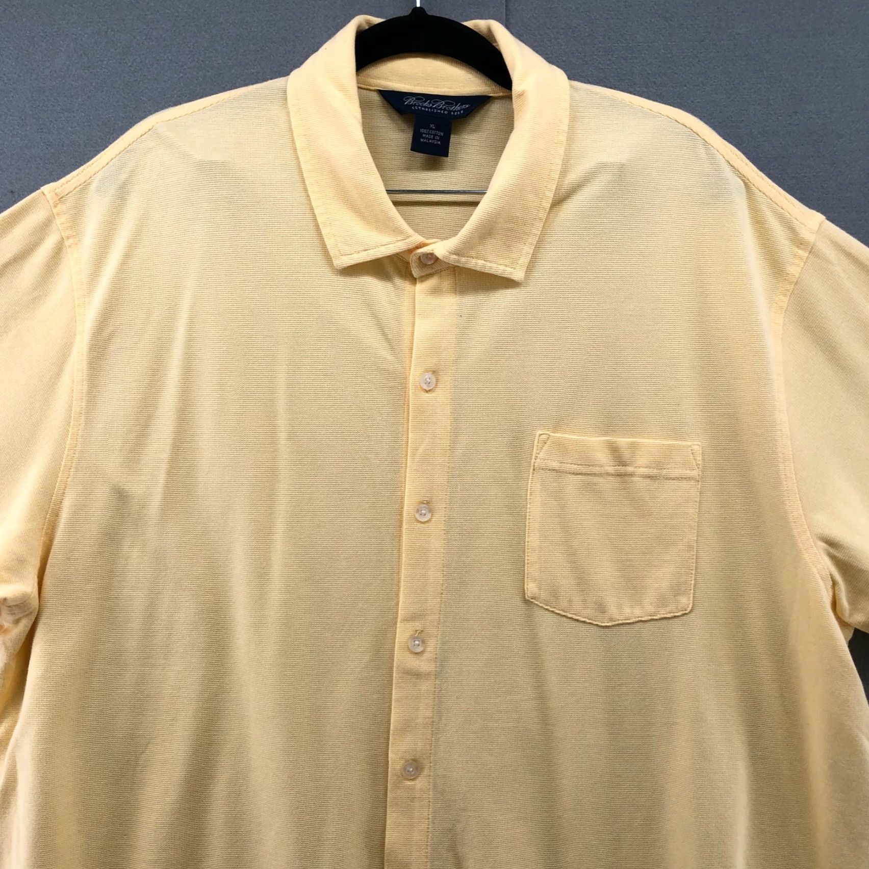 Brooks Brothers Brooks Brothers Knit Short Sleeve Shirt Mens XL Yellow Button Up Pocket Cotton Size US XL / EU 56 / 4 - 3 Thumbnail