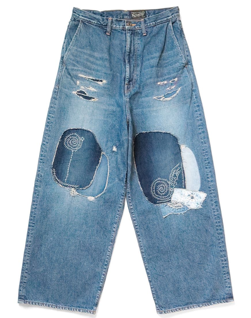 image of Kapital 14Oz Port Baggy Pants Hippie Champetre Remake Denim in Indigo, Men's (Size 34)