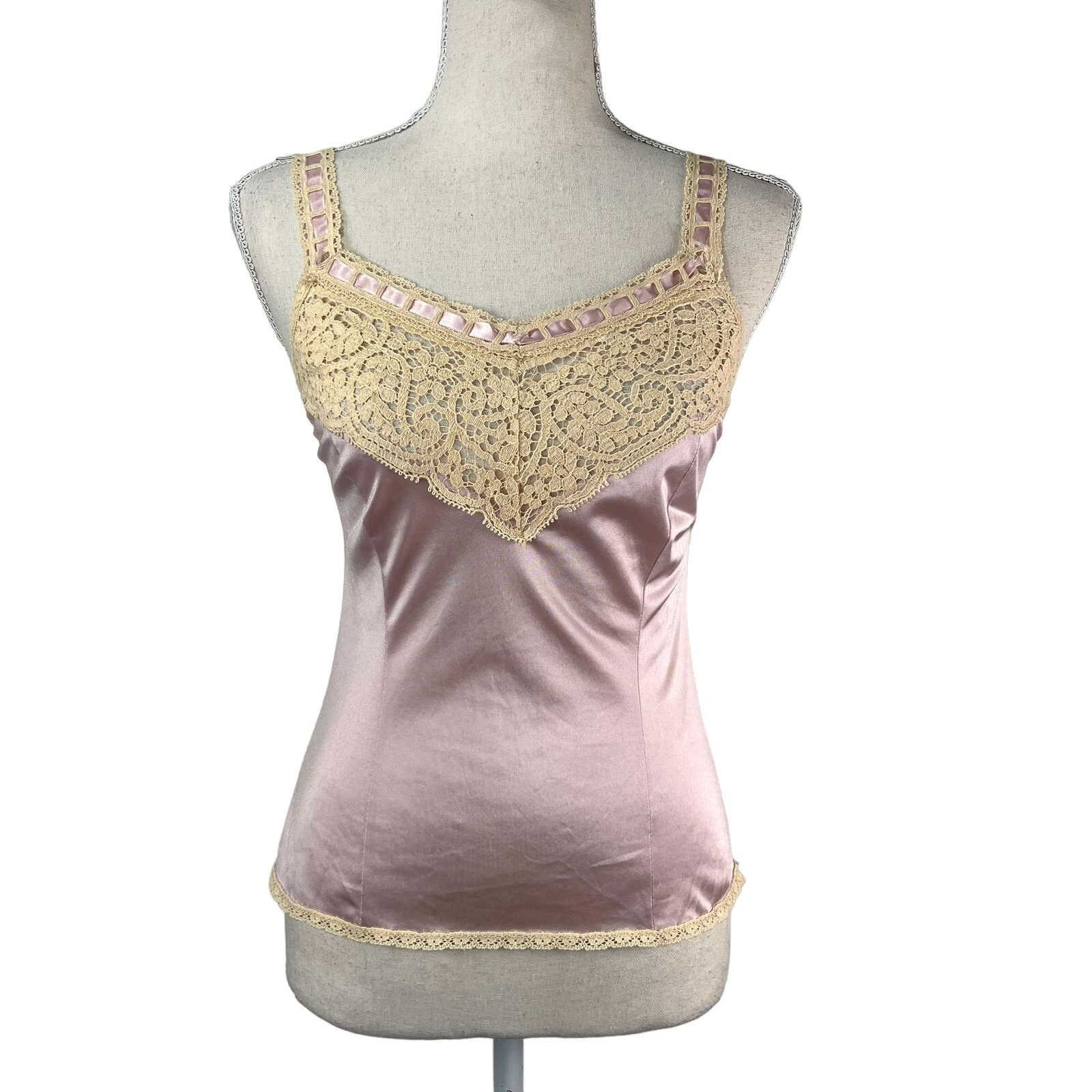 Vintage Vintage 70s Flair Satin Lace Camisole Lingerie Lace Trim Size S / US 4 / IT 40 - 1 Thumbnail