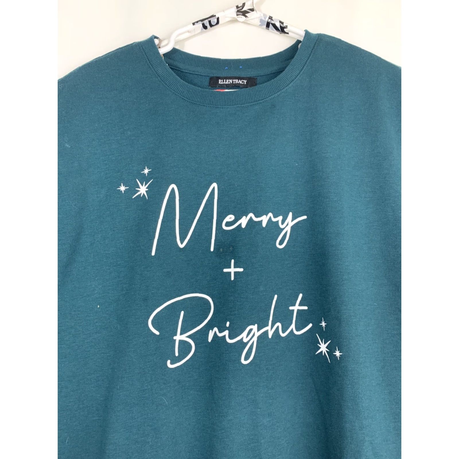 Ellen Tracy VINTAGE Ellen Tracy Womens Large Dark Green Merry Bright Christmas Crewneck Sweater Size L / US 10 / IT 46 - 5 Thumbnail