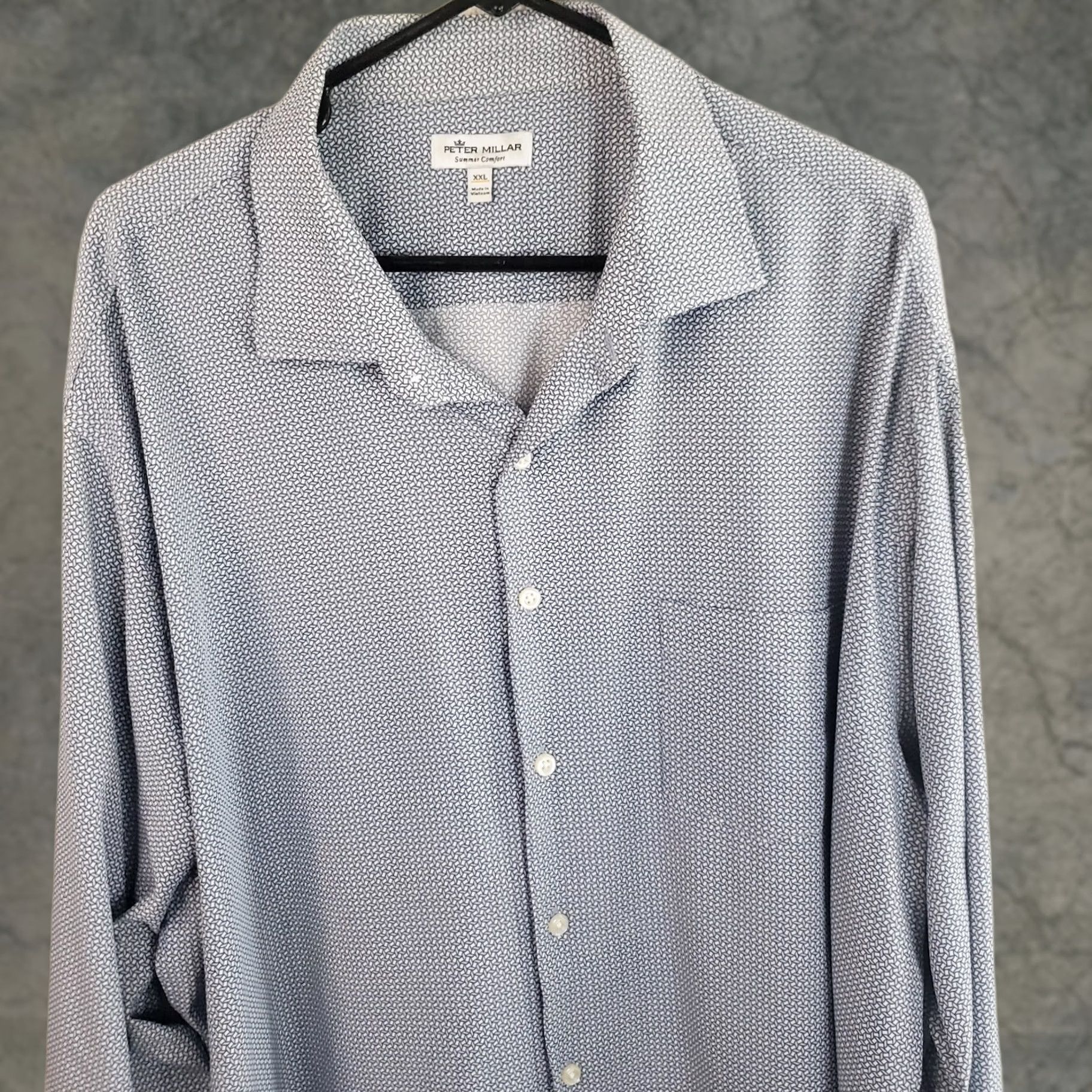 Peter Millar Peter Millar Shirt Men's 2XL Summer Comfort Button-Down Geometric Nylon Spandex Lightweight Blue White Pockets Logo Casual Dress Shirt Size US XXL / EU 58 / 5 - 1 Thumbnail