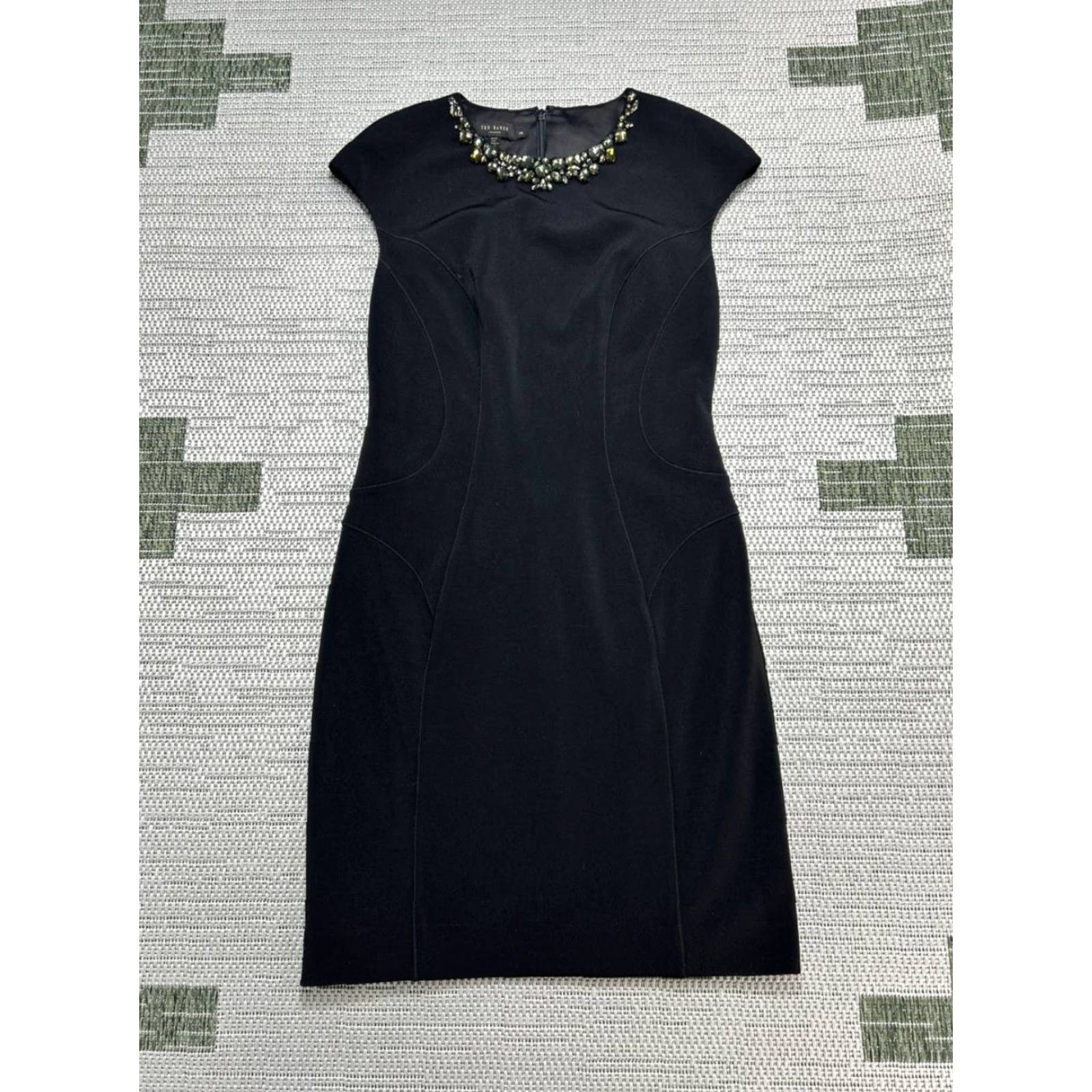 Ted Baker Ted Baker Elenna Bodycon Midi Dress Womens 3 Black Bead Embellished Neck Casual Size XS / US 0-2 / IT 36-38 - 2 Thumbnail