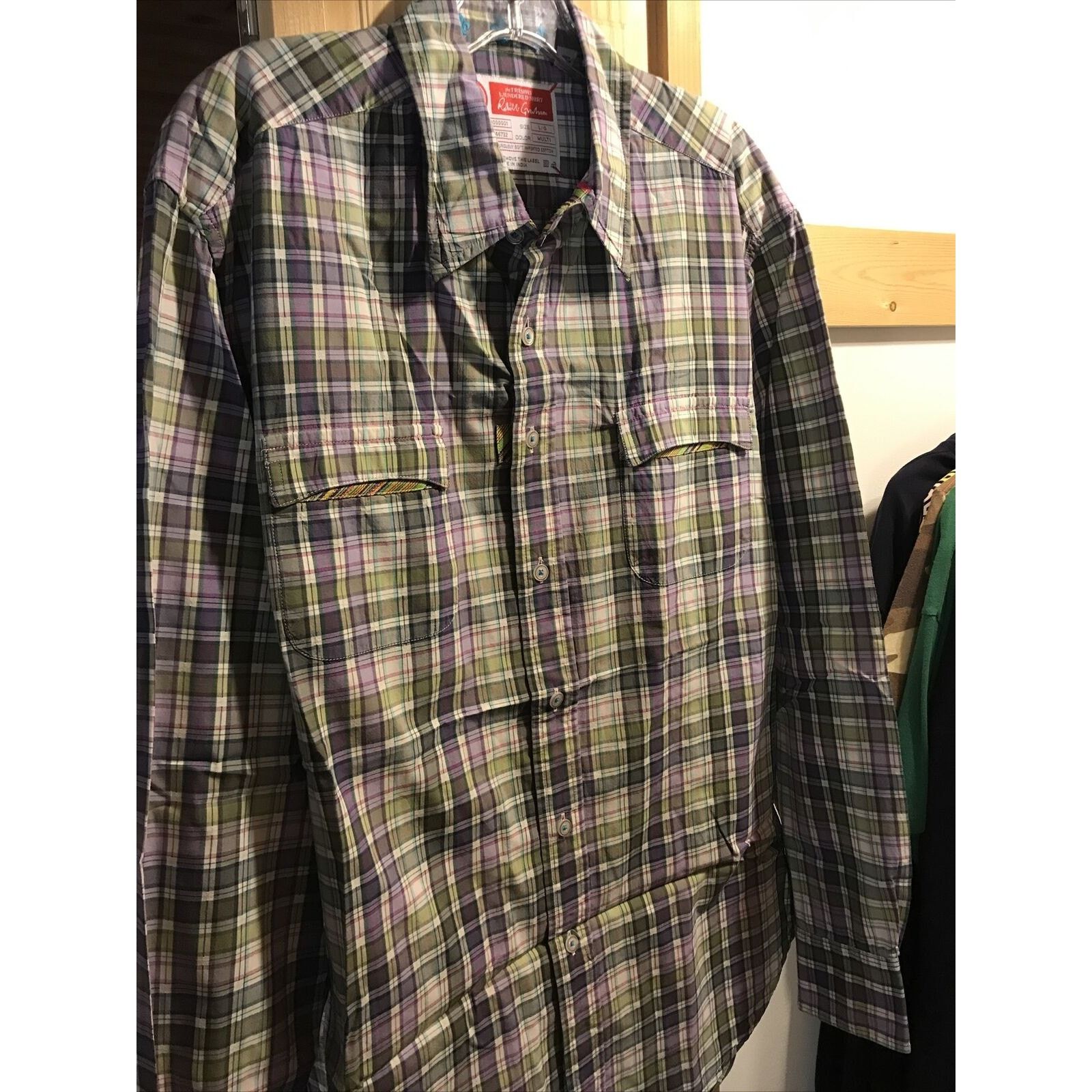 Robert Graham Robert Graham Men’s Large Green Purple Plaid LS Cotton Shirt Size US L / EU 52-54 / 3 - 4 Thumbnail