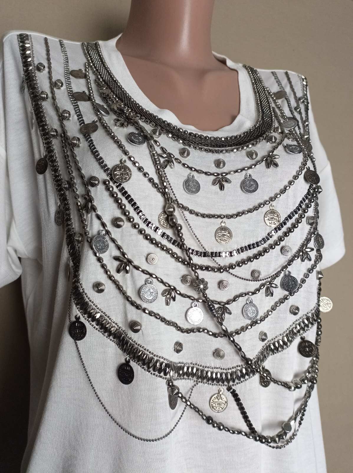 The Kooples The Kooples Embellished Plastron Necklace Jersey Tee Size 2 Size M / US 6-8 / IT 42-44 - 3 Thumbnail