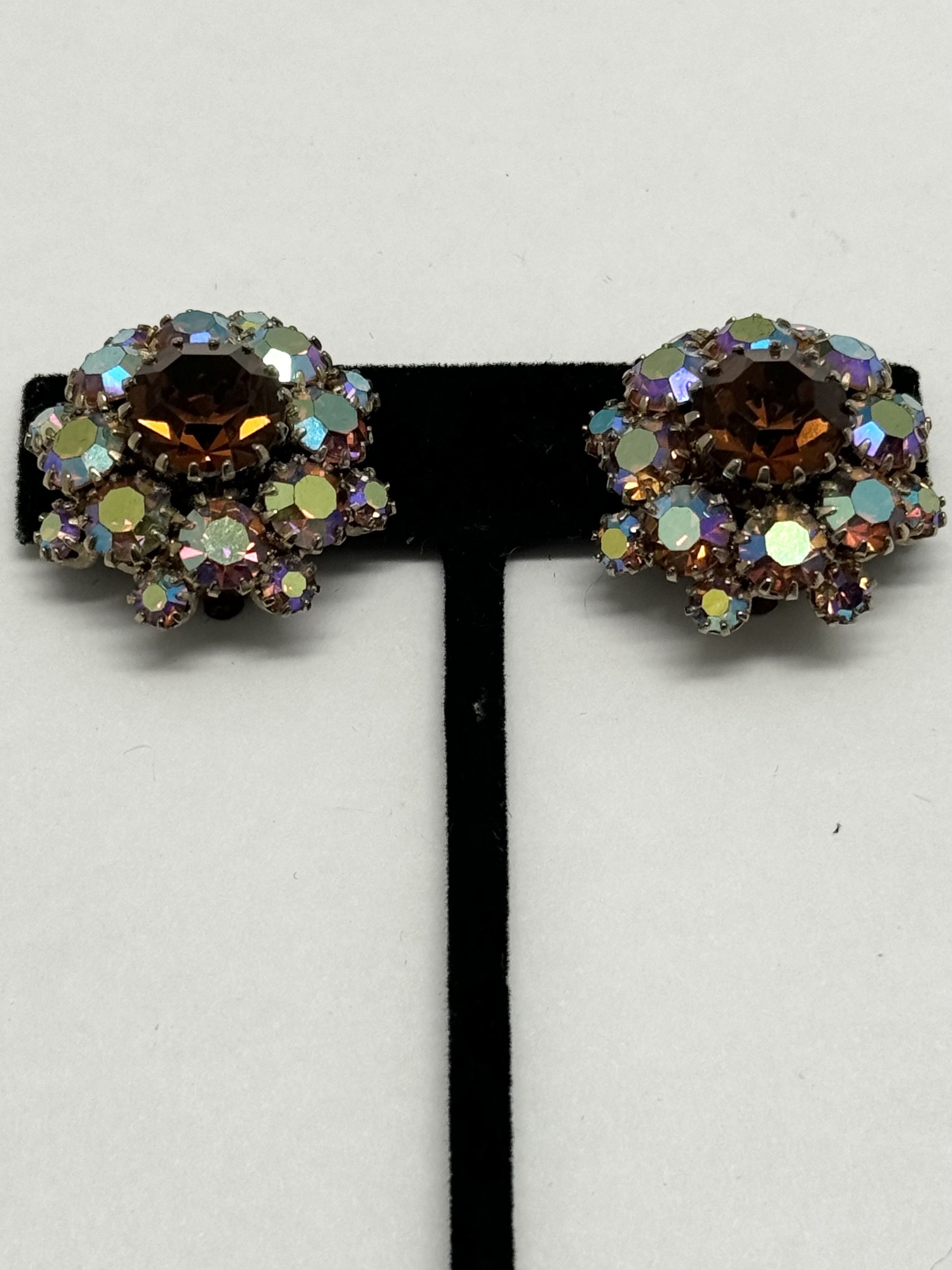 Vintage Vintage brown rhinestone glass earrings Size ONE SIZE - 5 Thumbnail