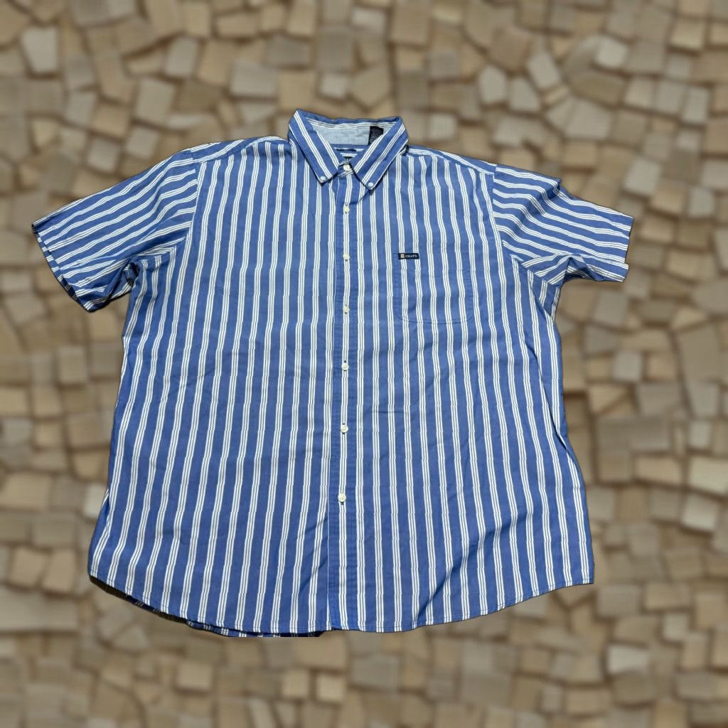 Chaps Chaps Shirt Men 2XL Blue Striped Short Sleeve Button-Up Pockets Regular Fit Everyday Casual Size US XXL / EU 58 / 5 - 1 Thumbnail