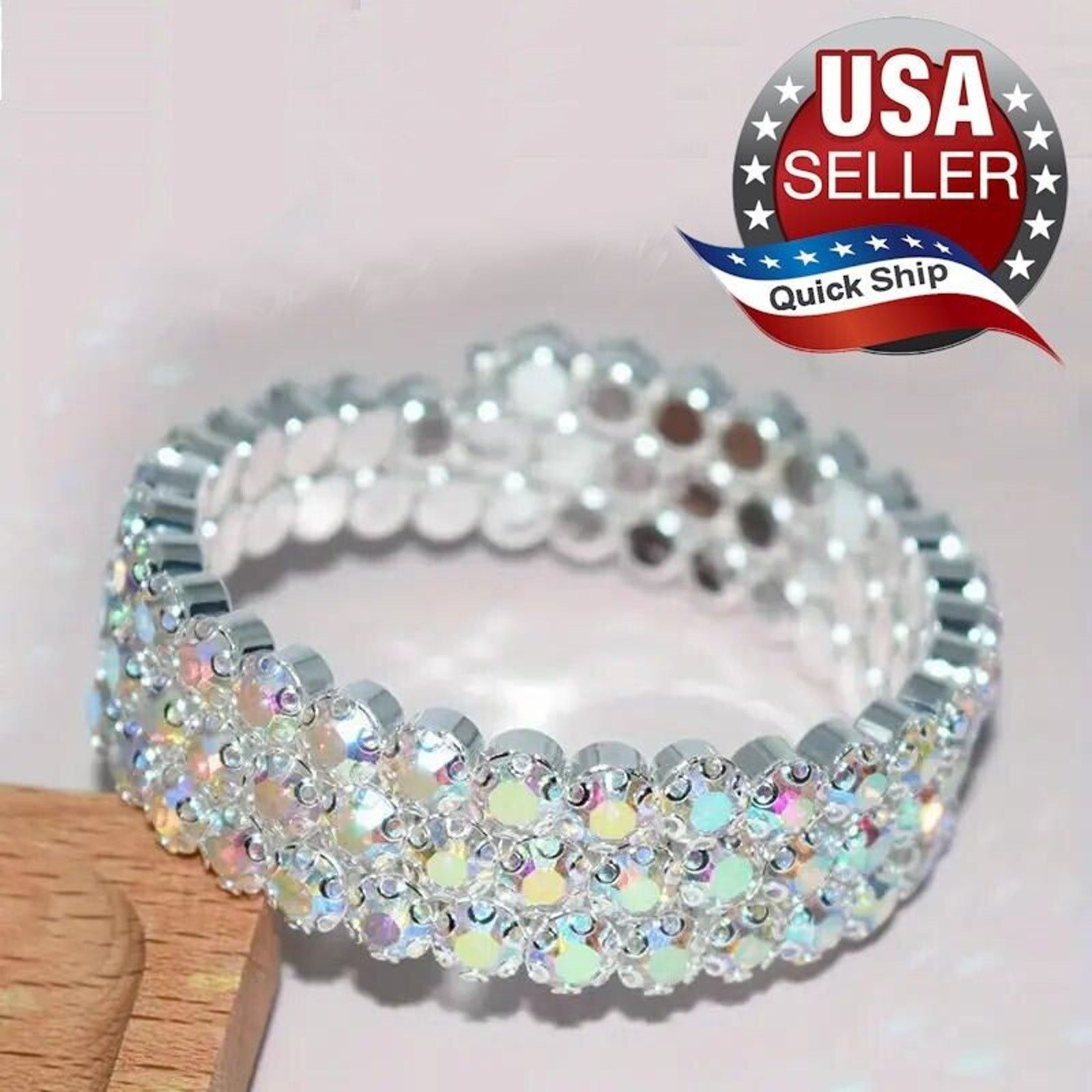 Other 3-Row Bohemian Aurora Borealis Rhinestone Stretch Bracelet Size ONE SIZE - 1 Thumbnail