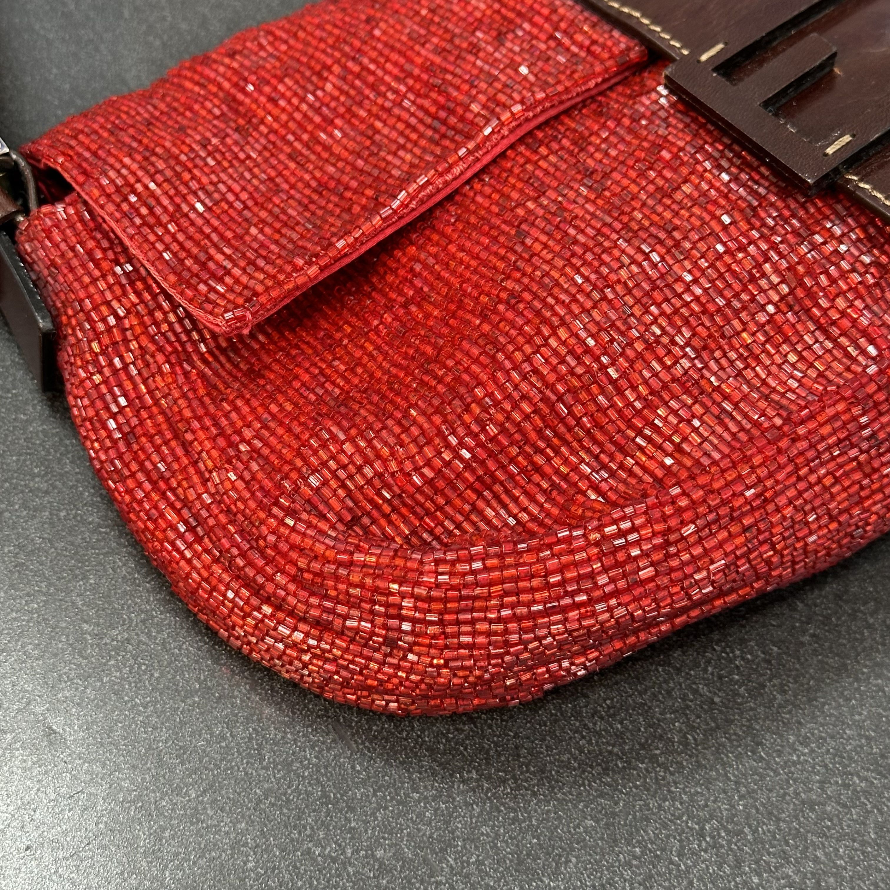 Fendi Fendi Rare Limited Edition Red Beaded Brown Leather Baguette Size ONE SIZE - 5 Thumbnail