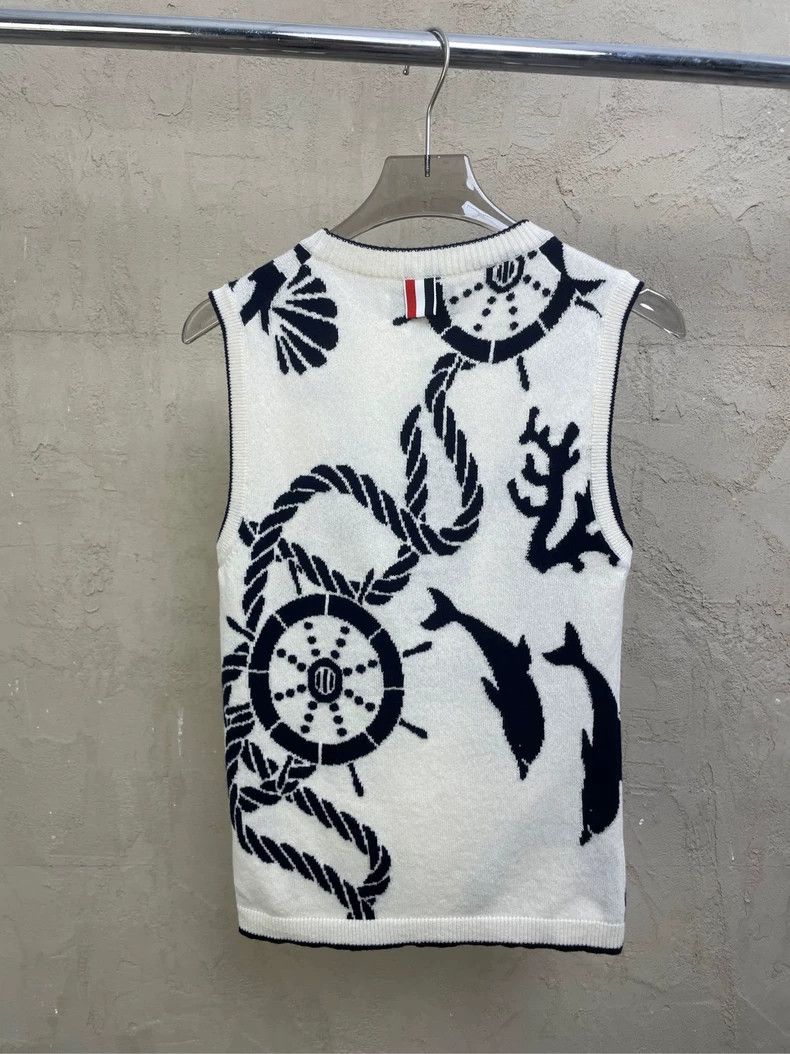 Thom browne Beige sailboat dolphin pattern knitted vest 250