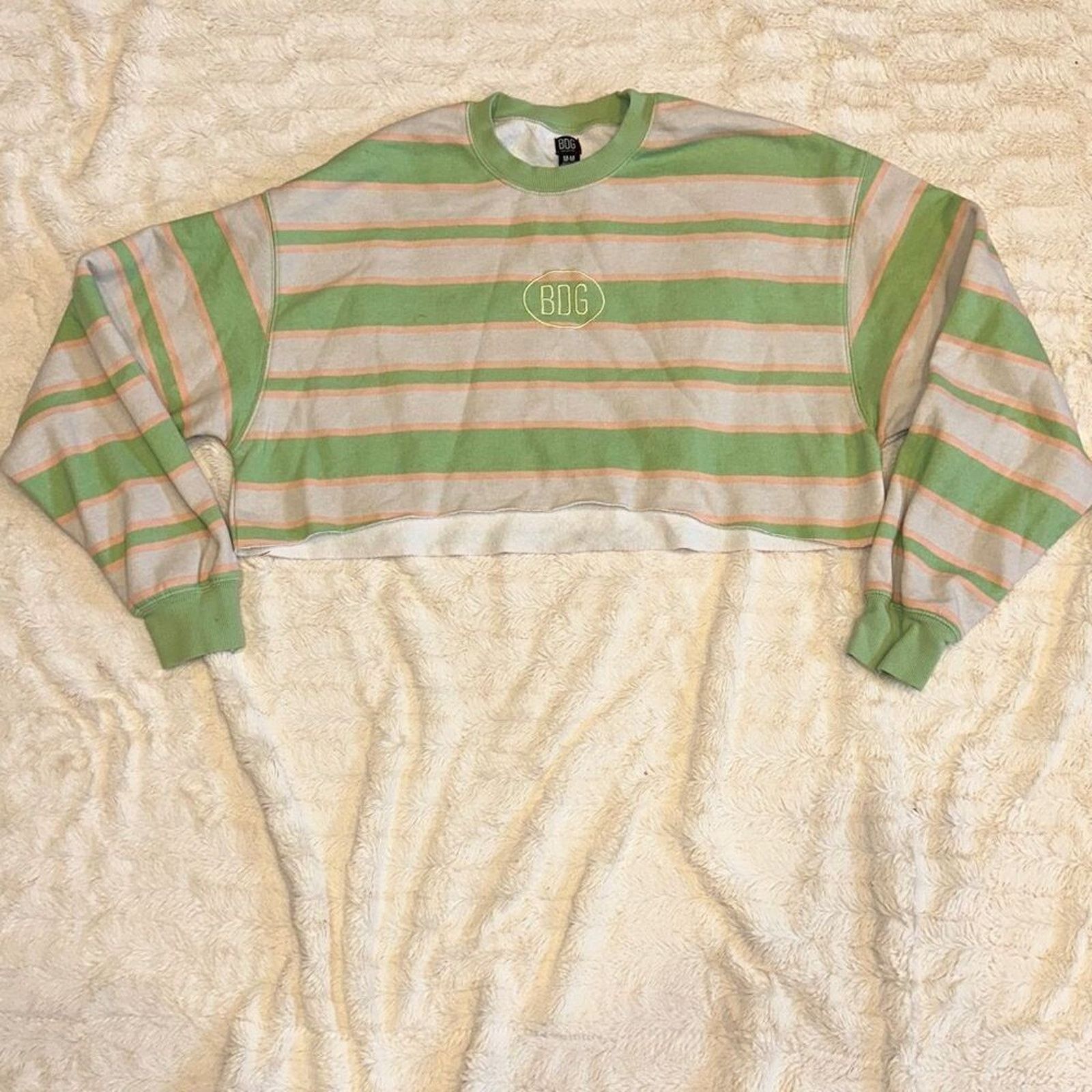 Bdg BDG Green and Gray Cropped Striped Sweatshirt | Sz M Size M / US 6-8 / IT 42-44 - 2 Thumbnail