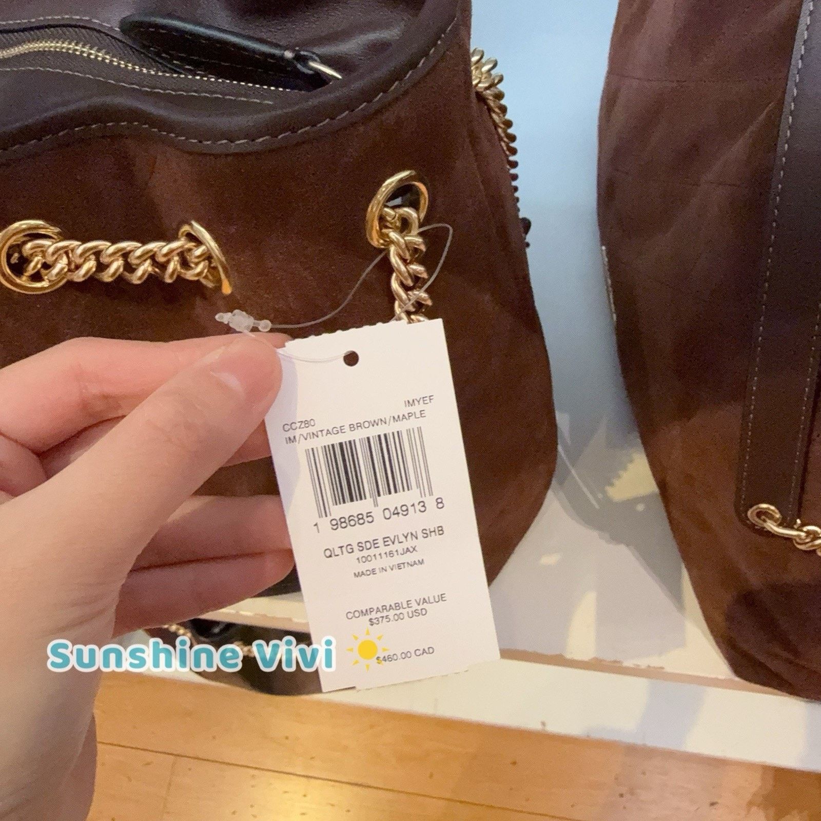Coach NWT COACH CCZ80 Evelyn Shoulder Bag Suede Vintage Brown Size ONE SIZE - 4 Thumbnail