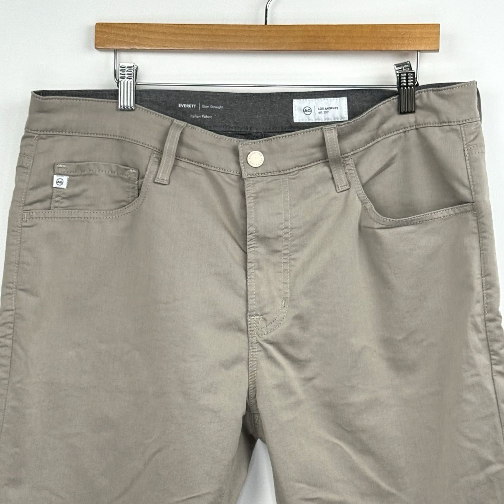 Vintage AG Adriano Goldschmied The Everett Slim Straight Chino Pants Mens 37x28 Beige Size US 35 - 2 Thumbnail