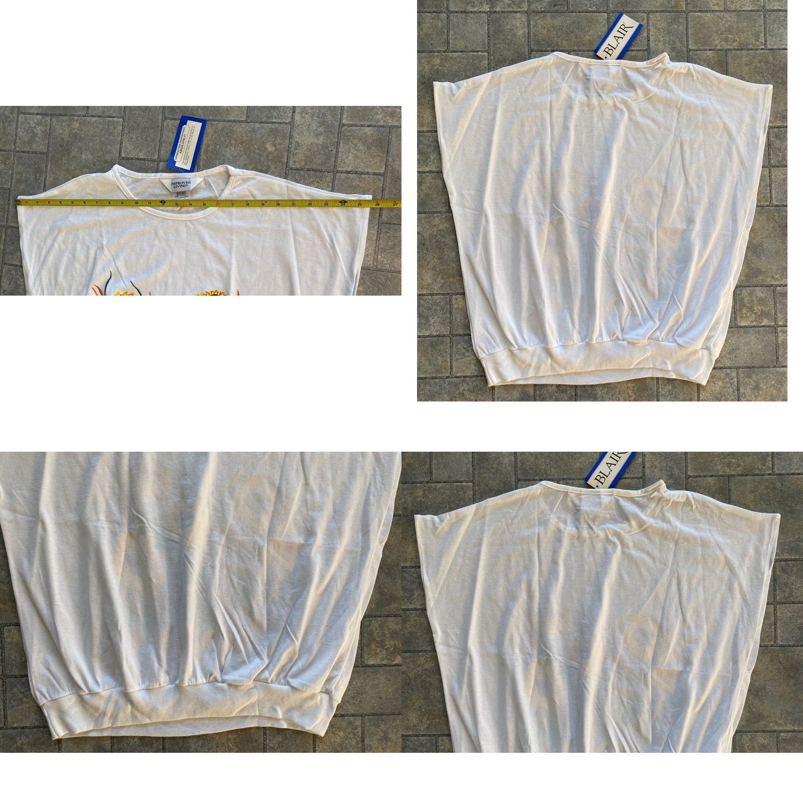 Blair VINTAGE Blair Improved Living Women’s Sleeveless T-Shirt Sunflowers L White Womens Size L / US 10 / IT 46 - 8 Thumbnail